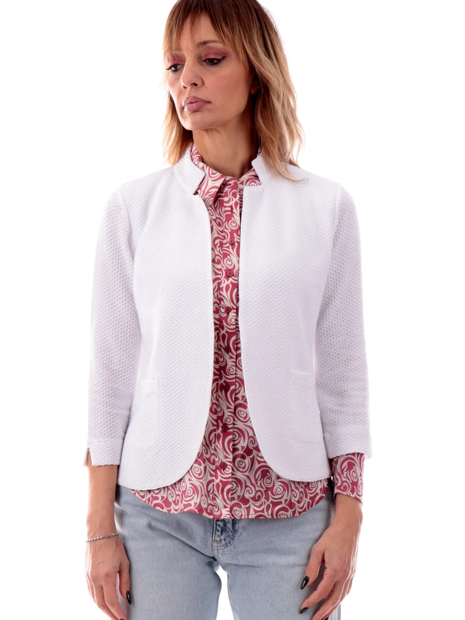 ANIS Giacche*Giacca donna nido d'ape Bianca maniche tre quarti 251W1154 001