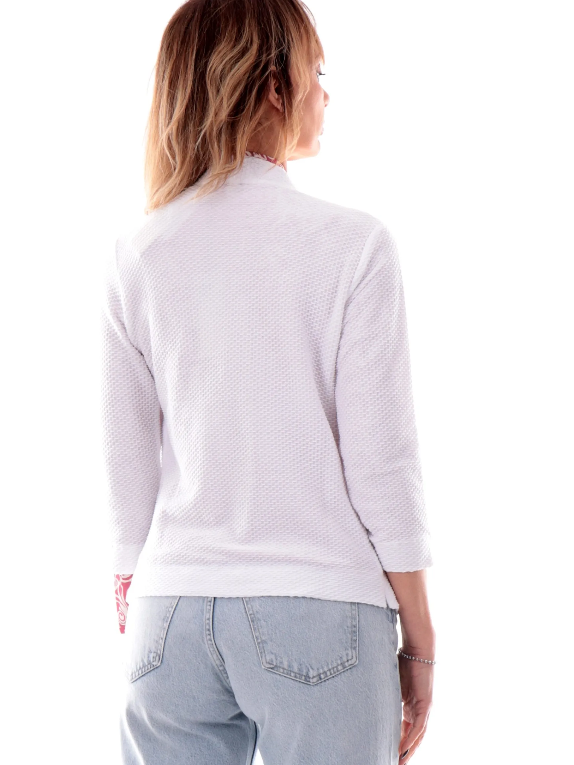 ANIS Giacche*Giacca donna nido d'ape Bianca maniche tre quarti 251W1154 001