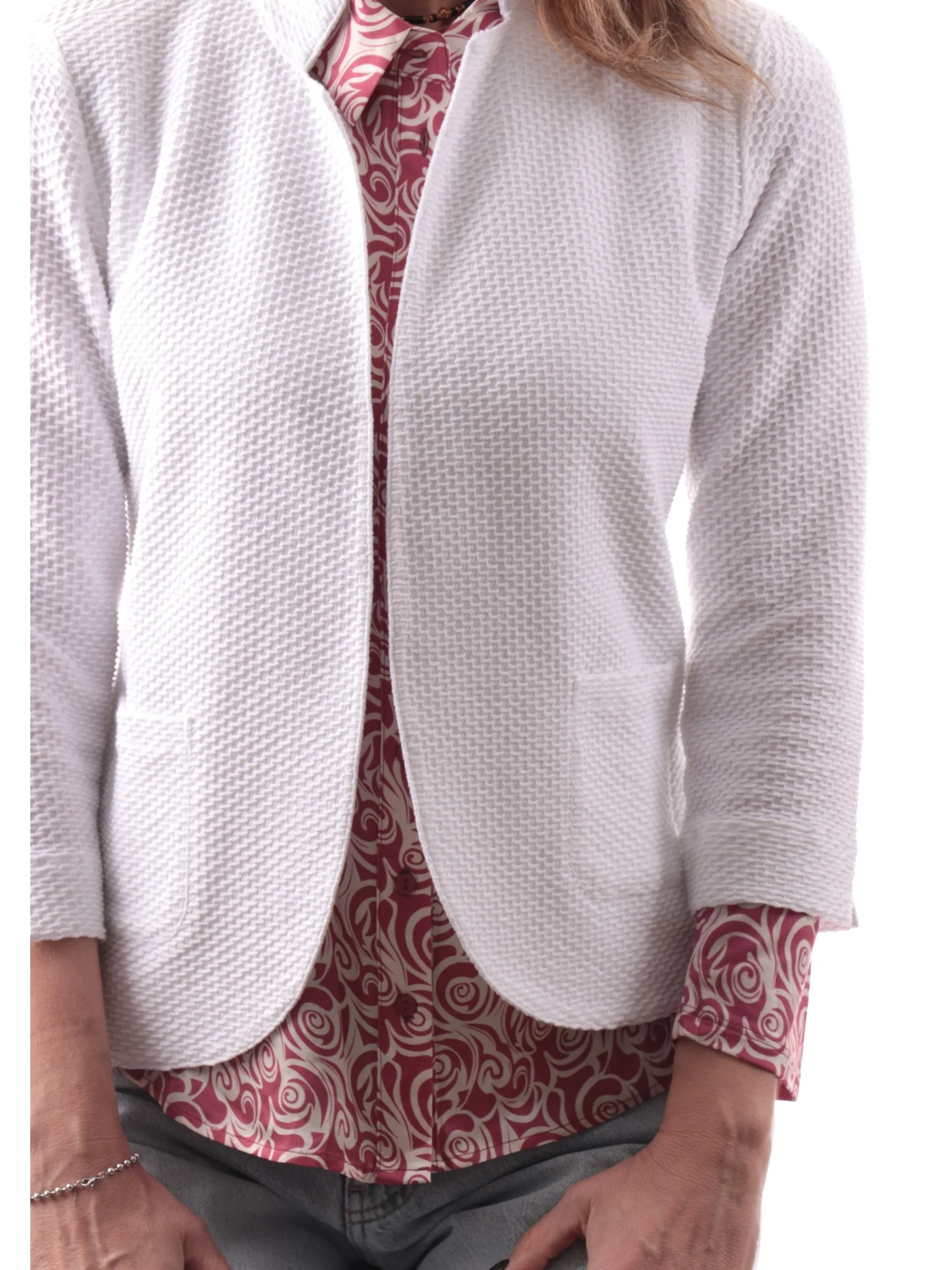 ANIS Giacche*Giacca donna nido d'ape Bianca maniche tre quarti 251W1154 001
