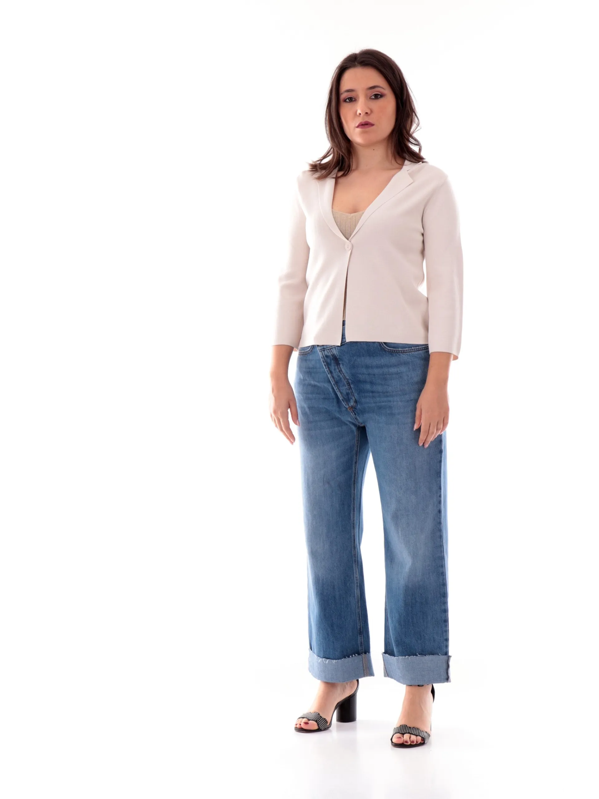 ANIS Maglie*Giacca beige White da donna con bottone in filo 251W6172040