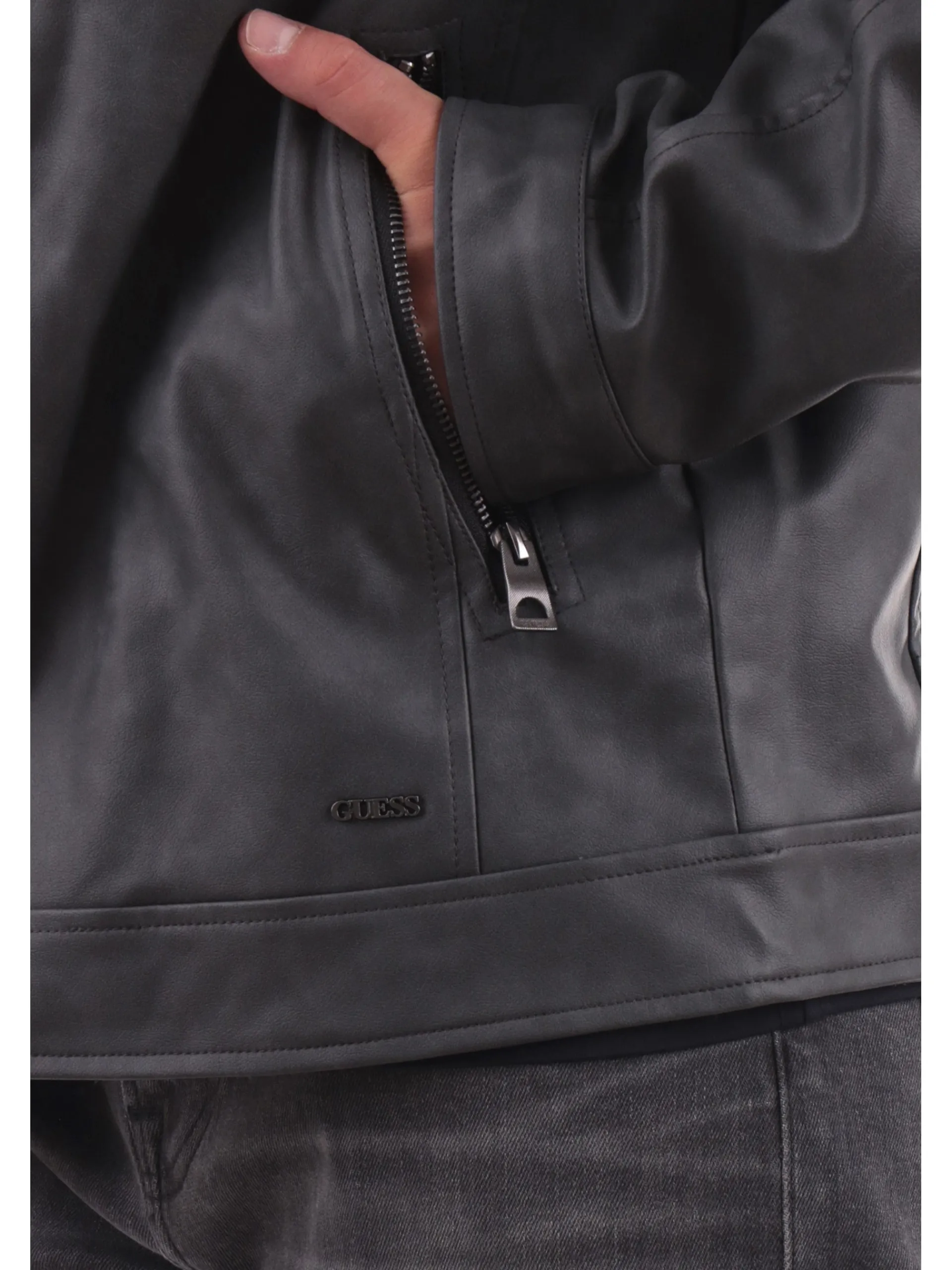 GUESS Giubbini*Giacca biker nera da uomo washed M4YL17WG9V0