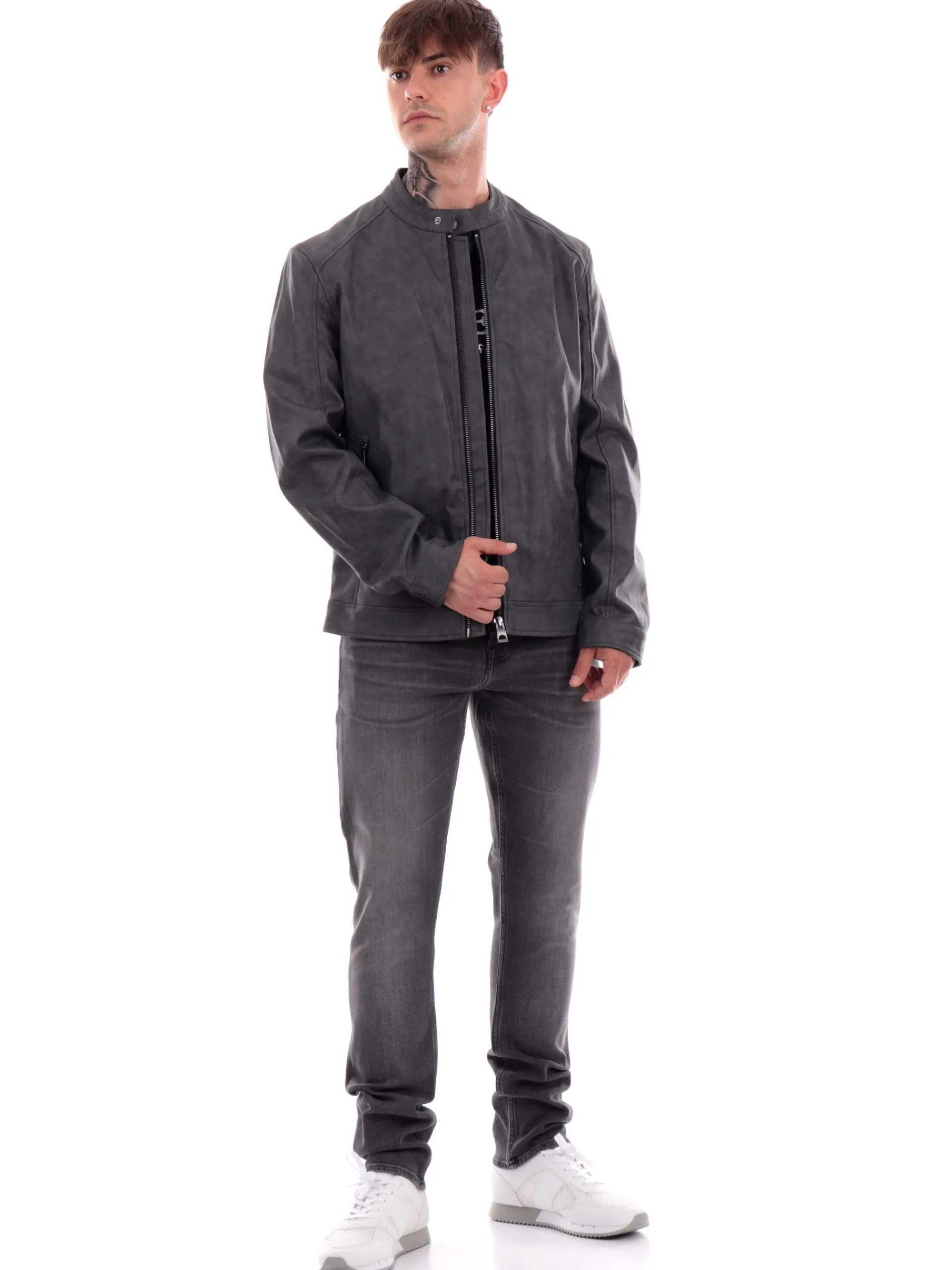 GUESS Giubbini*Giacca biker nera da uomo washed M4YL17WG9V0