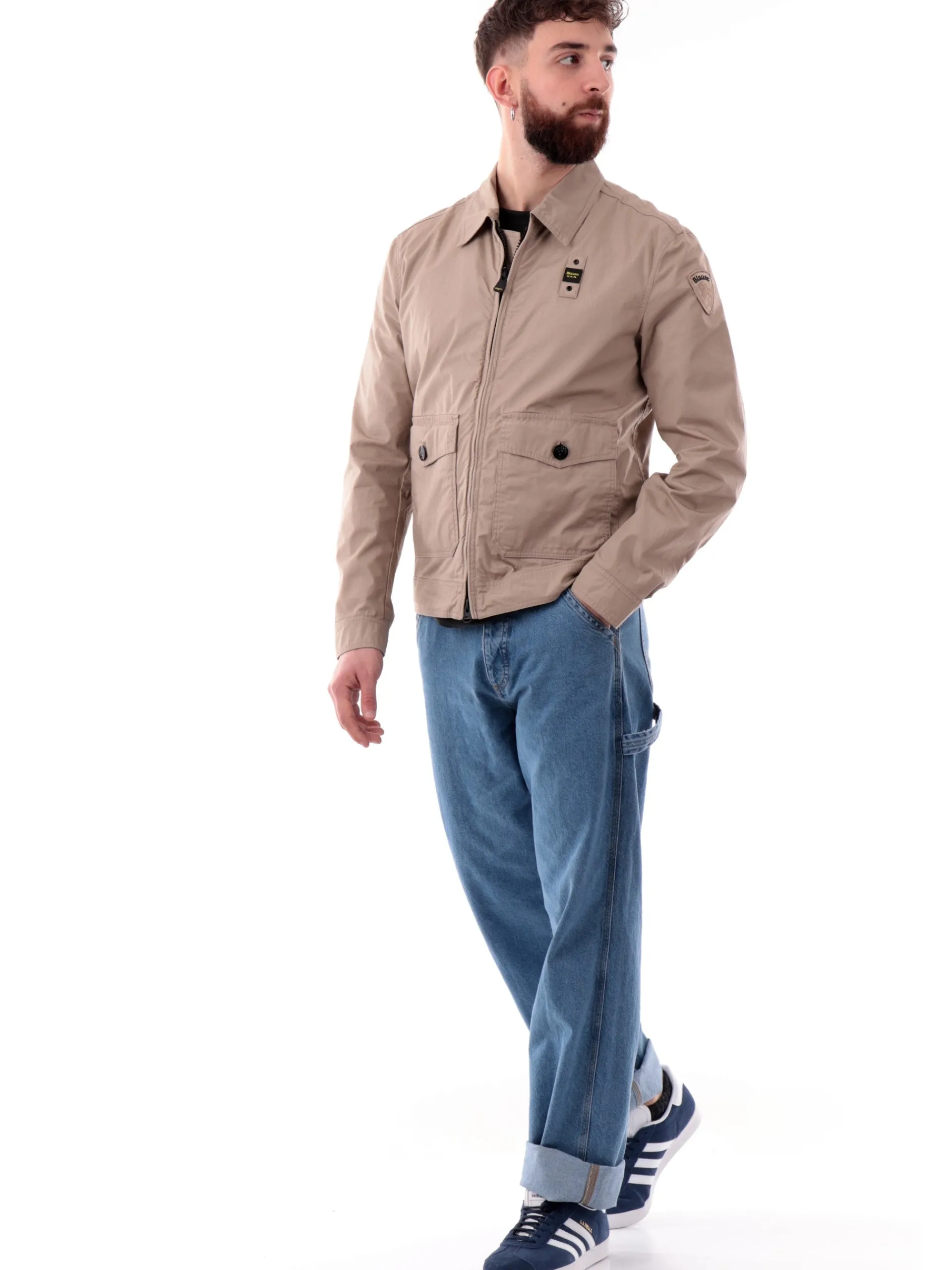 BLAUER Giubbini*Giacca beige da uomo con tasconi e colletto alla francese C04176006854