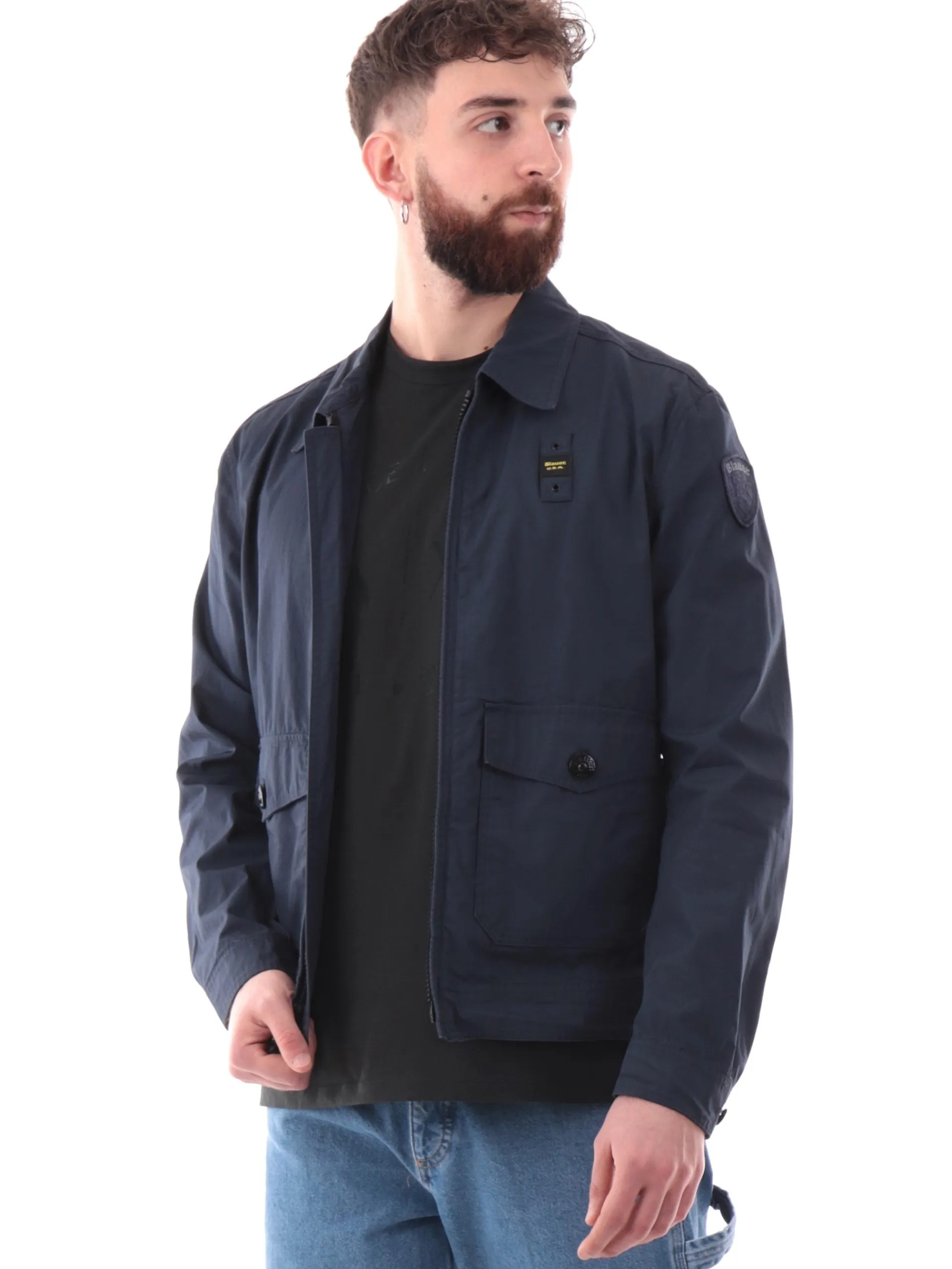 BLAUER Giubbini*Giacca blu da uomo con tasconi e colletto alla francese C04176006854