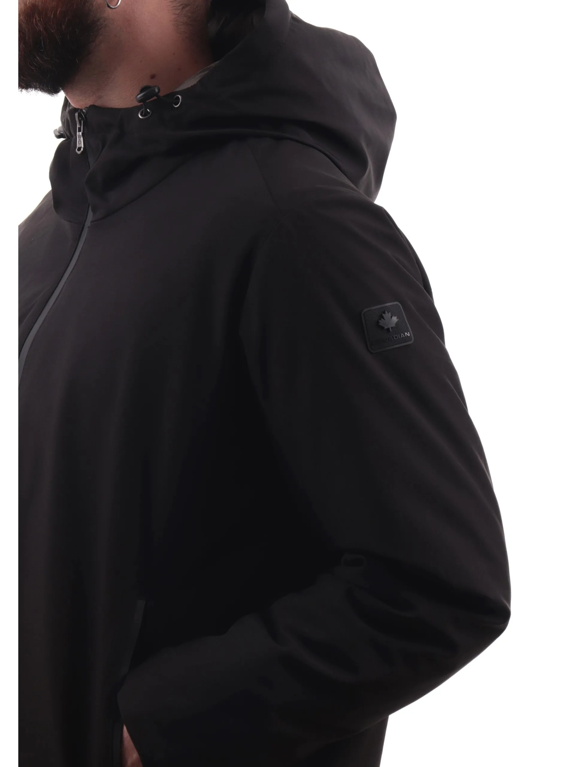 CANADIAN Giubbotti*Giacca nera da uomo softshell con cappuccio Carignan Long G224390LG