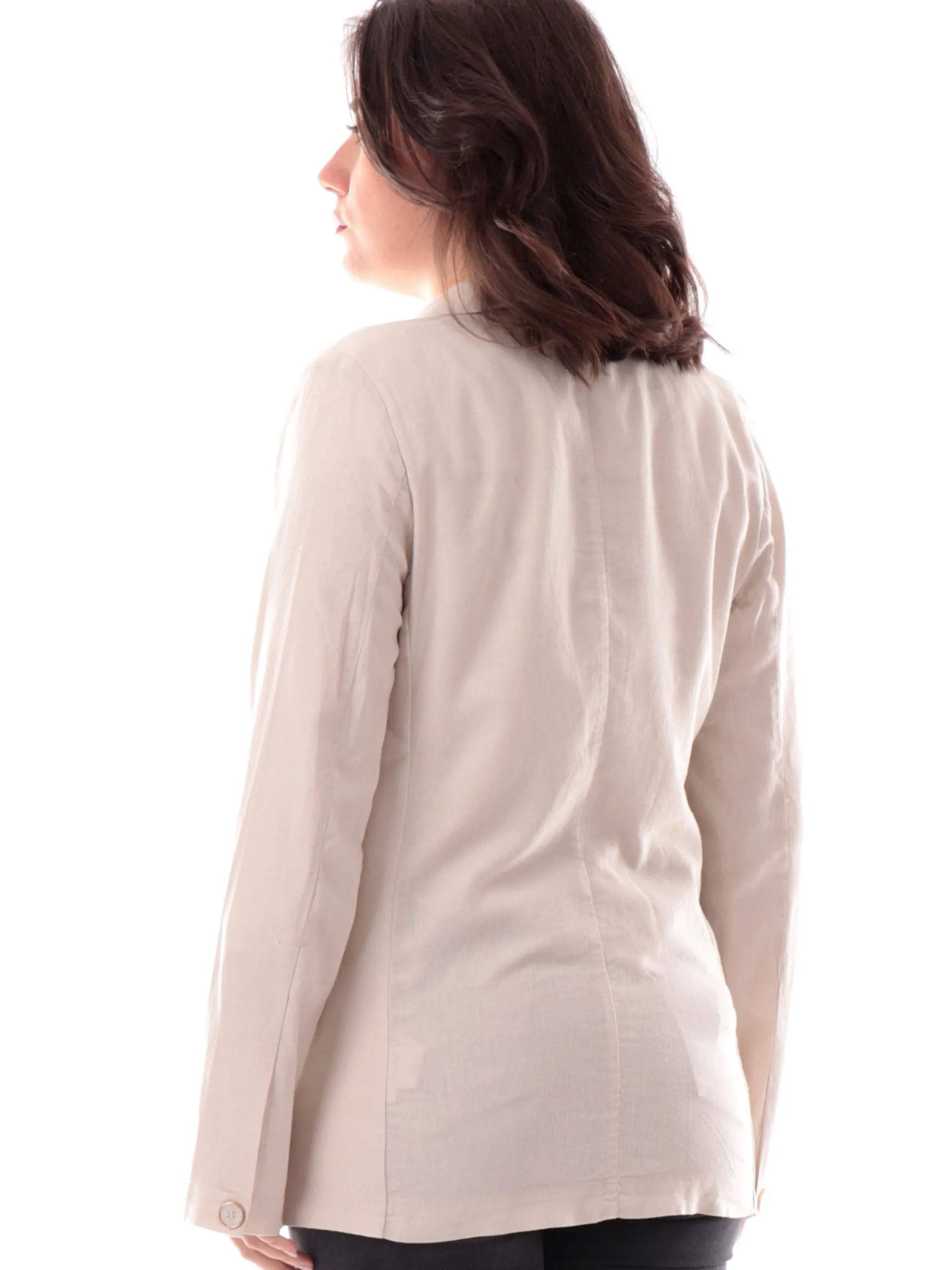 YES ZEE Giacche*Giacca cerimonia lino beige da donna con rever G436V600