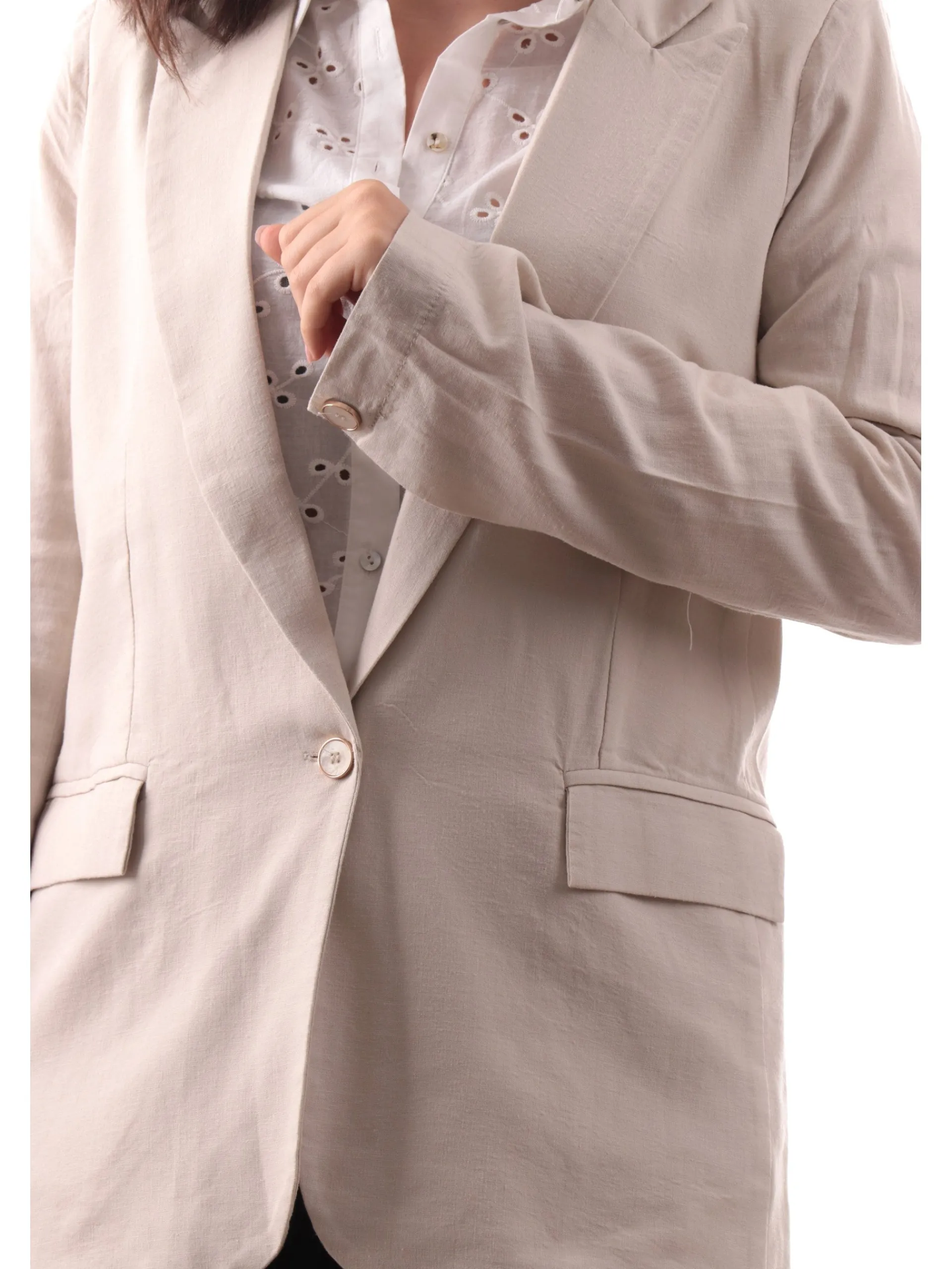 YES ZEE Giacche*Giacca cerimonia lino beige da donna con rever G436V600