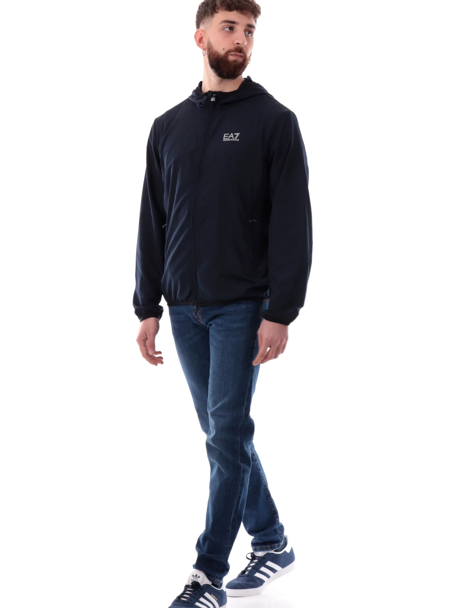 EMPORIO ARMANI 7 Giubbini*Giacca Emporio Armani EA7 blu da uomo con cappuccio tessuto tecnico 8NPB22PNGRZ