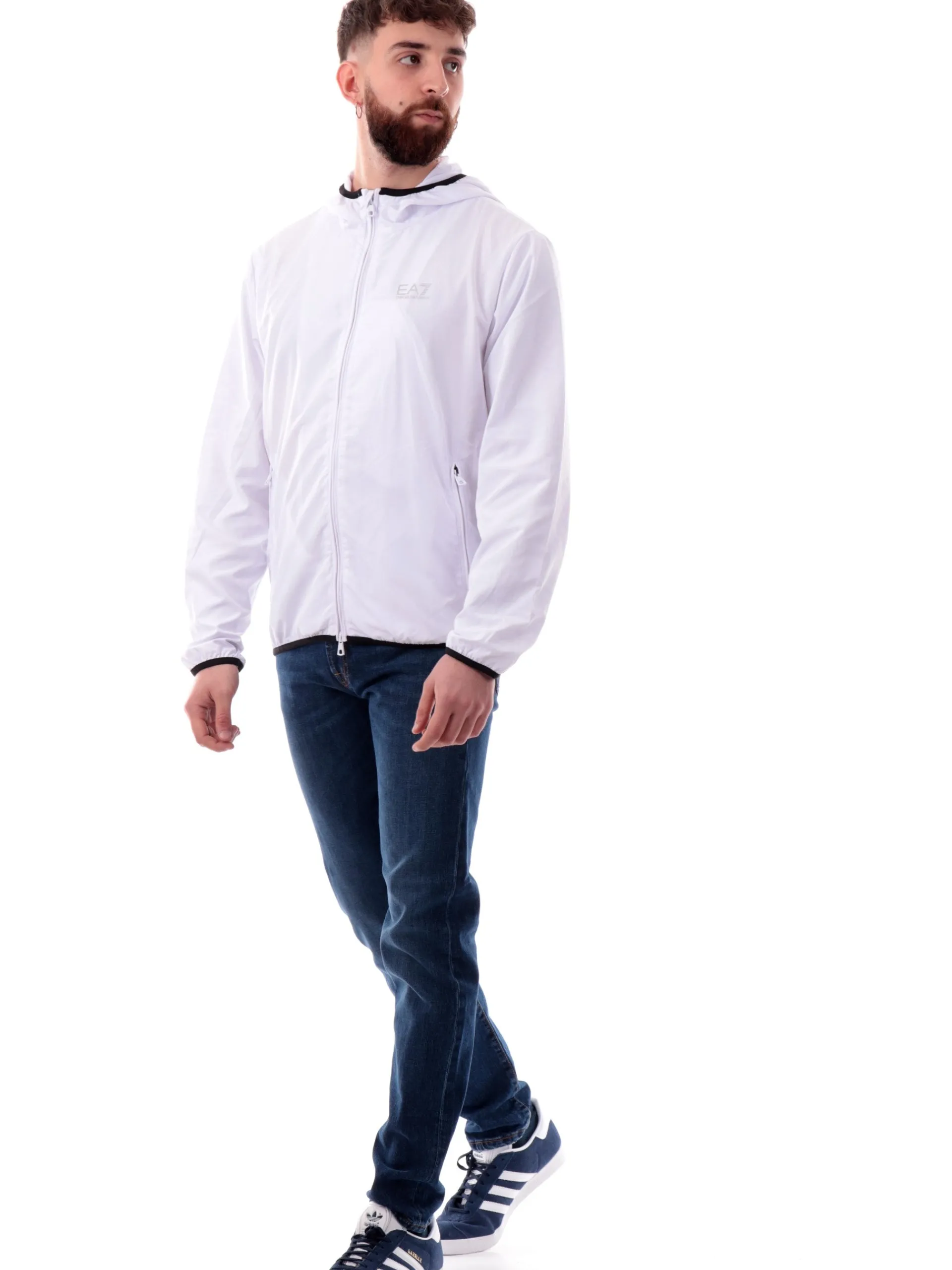EMPORIO ARMANI 7 Giubbini*Giacca Emporio Armani EA7 bianca da uomo con cappuccio tessuto tecnico 8NPB22PNGRZ