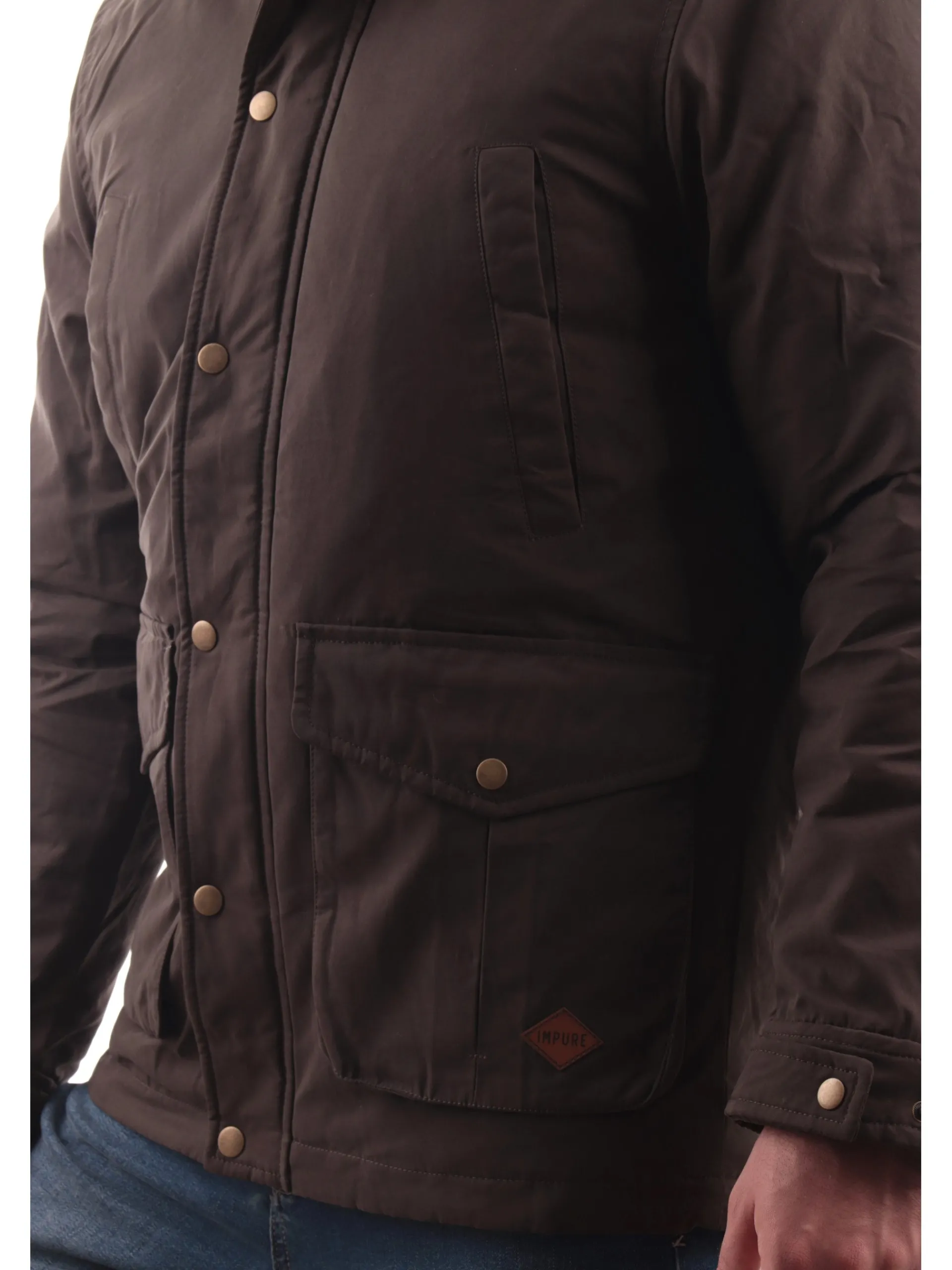 IMPURE Giubbini*Giacca Eskimo verde militare da uomo con cappuccio TYLERWAXC07