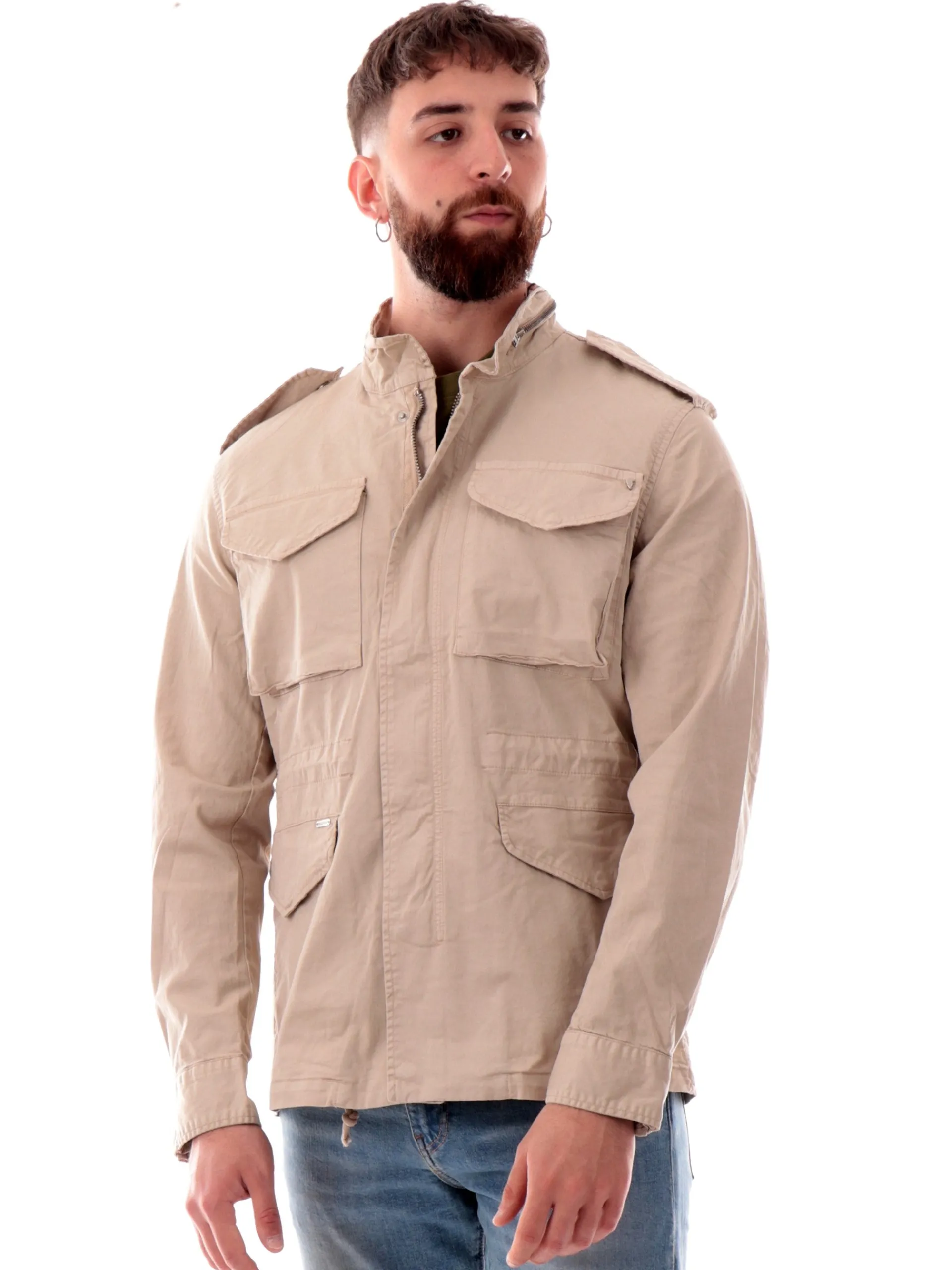 GIANNI LUPO Giubbini*Giacca Field beige da uomo con tasconi cargo GL9693S25