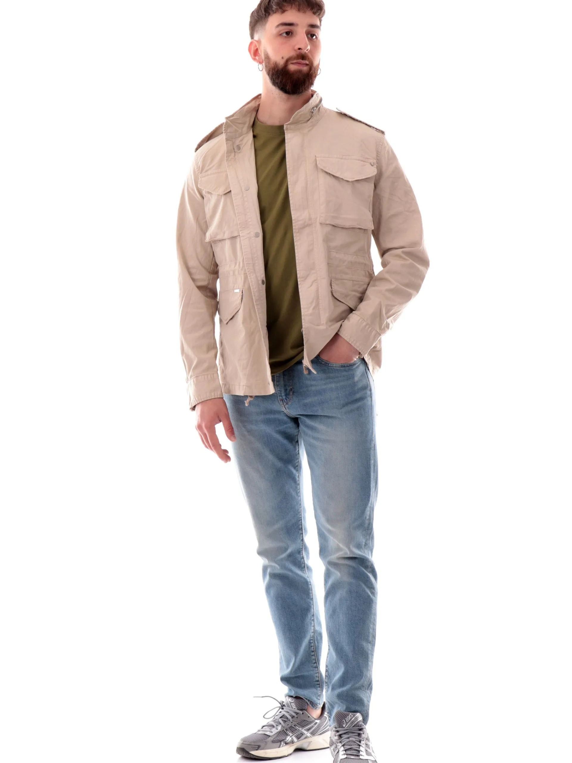 GIANNI LUPO Giubbini*Giacca Field beige da uomo con tasconi cargo GL9693S25