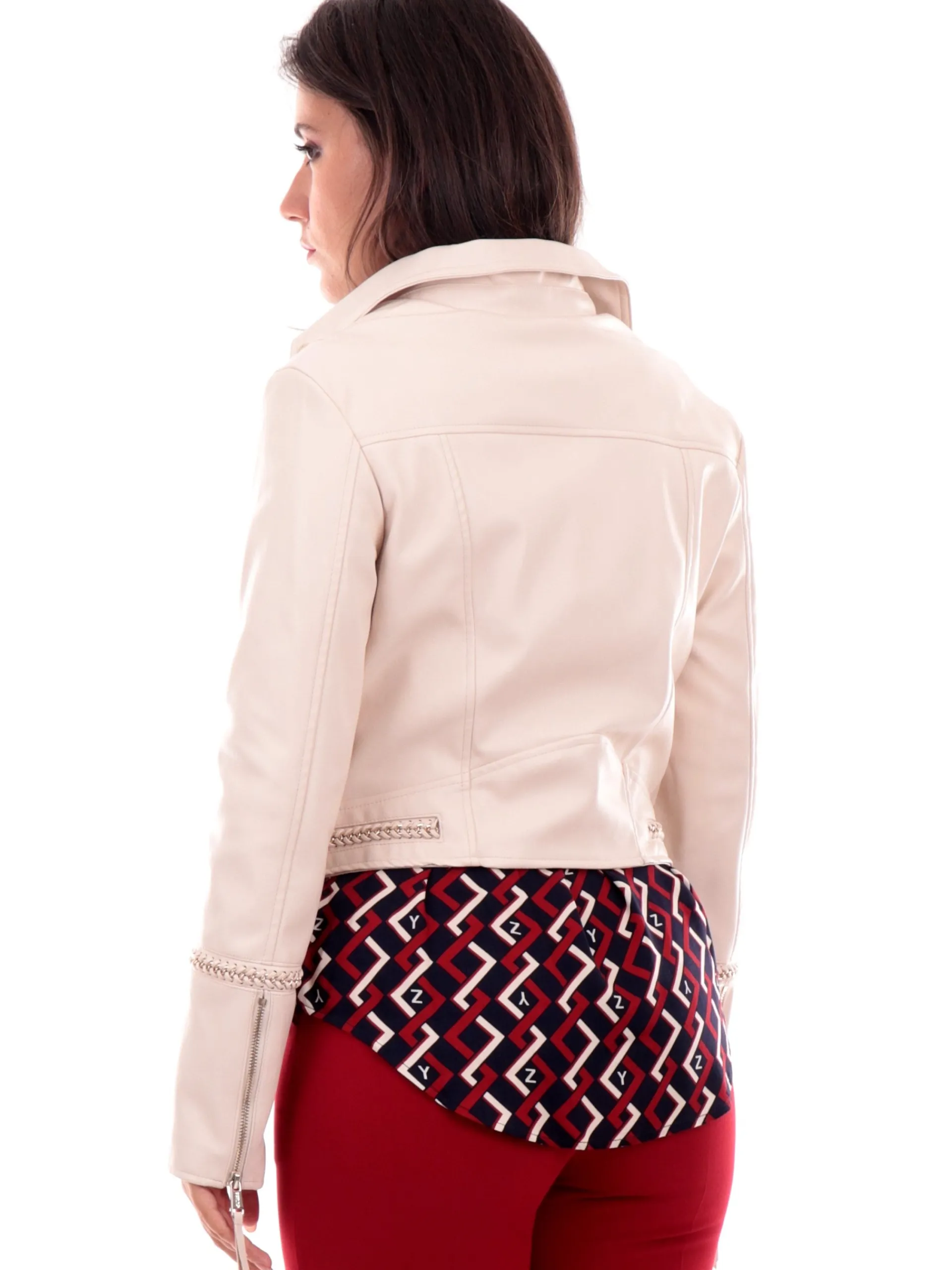 GUESS Giubbini*Giacca Beige da donna Chiodo Biker Alice Chain Cropped W4YL21WE480