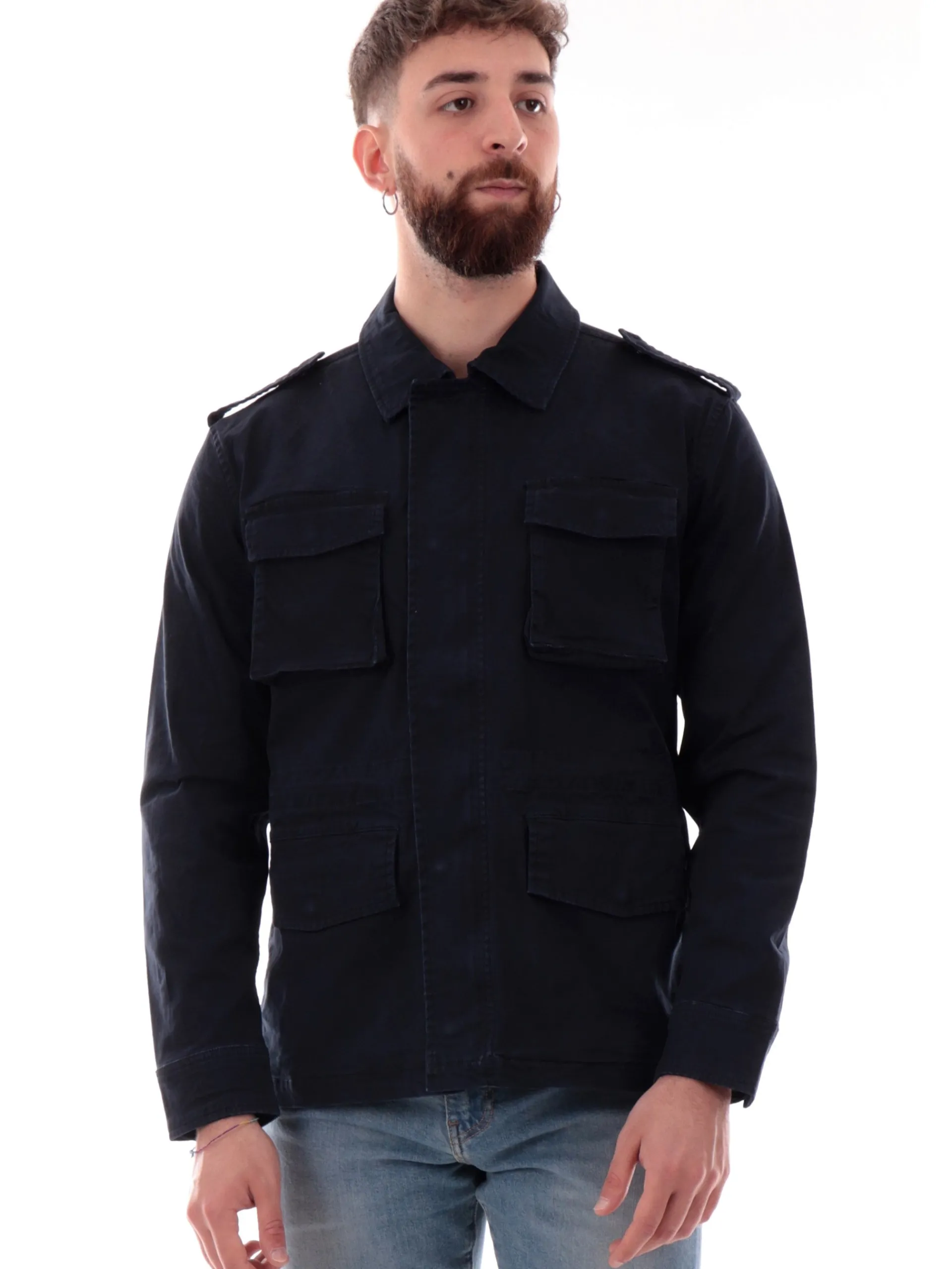 IMPURE Giubbini*Giacca blu Sahariana da uomo con tasconi FISHER