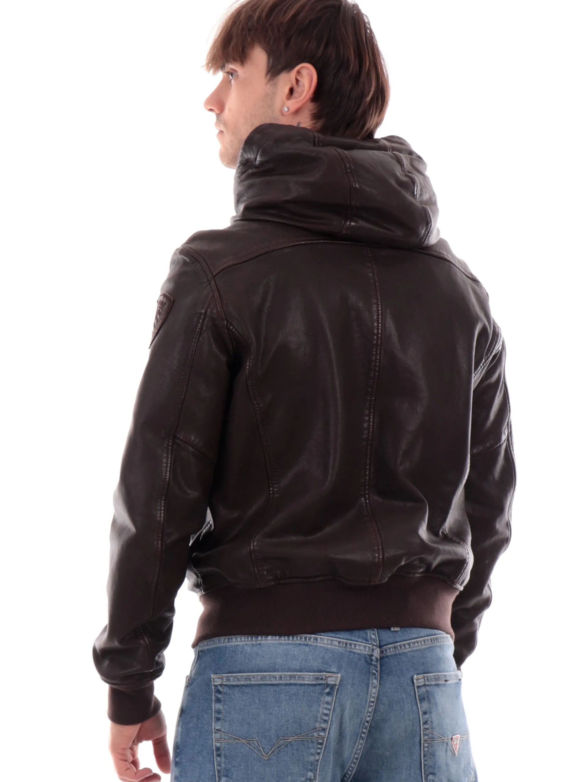 BLAUER Giubbini*Giacca in pelle marrone da uomo L01379007014