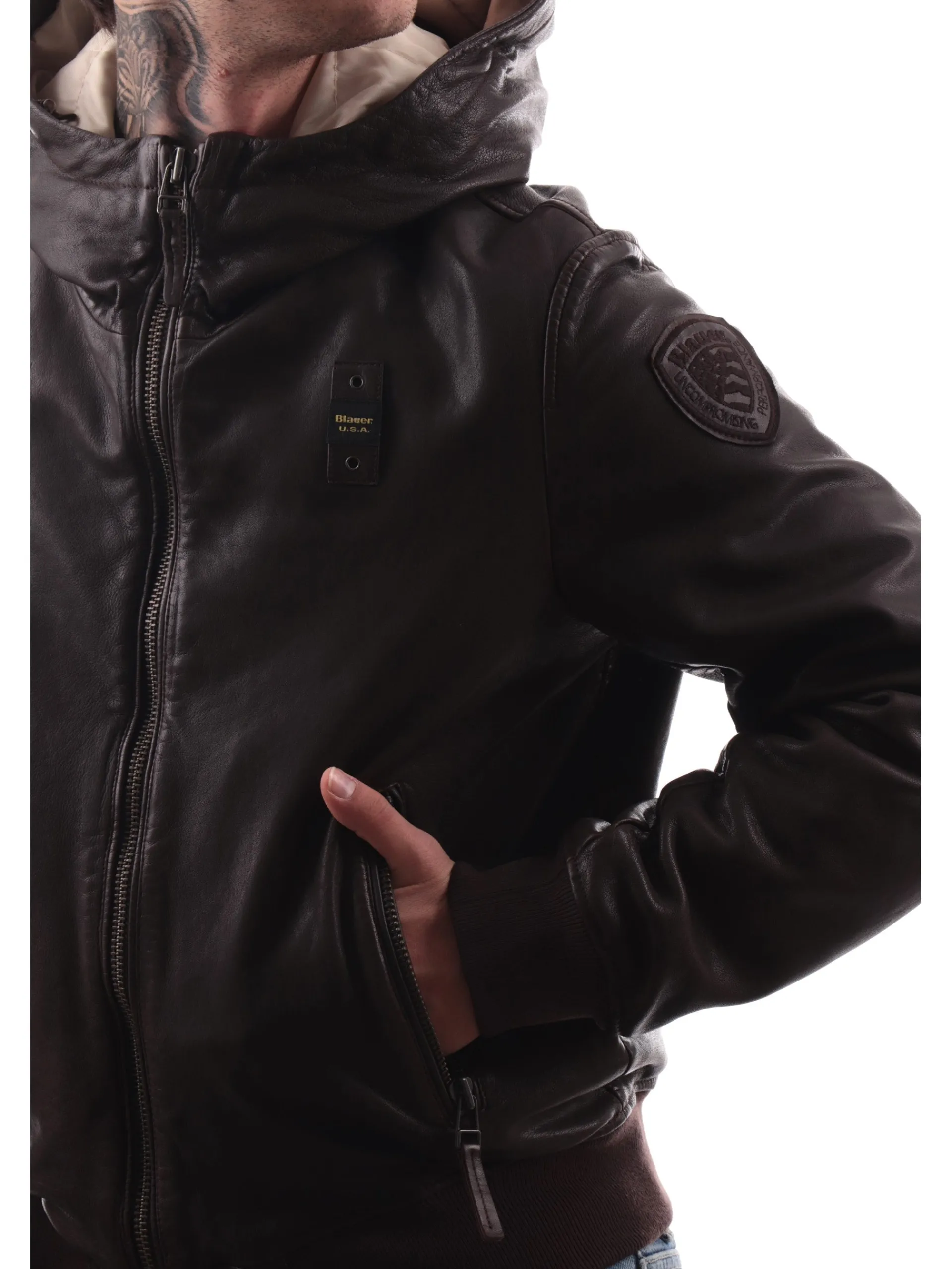 BLAUER Giubbini*Giacca in pelle marrone da uomo L01379007014
