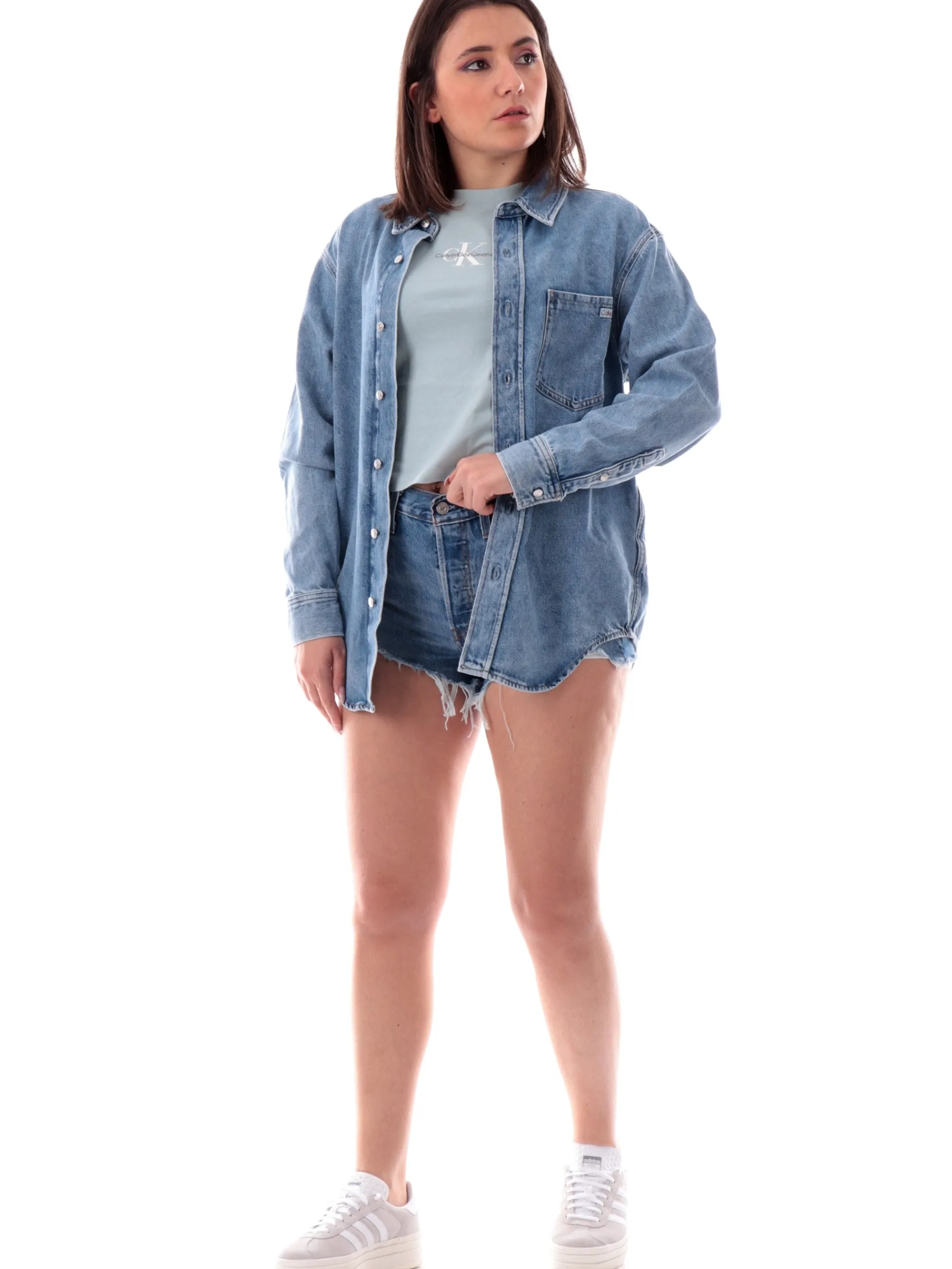 CALVIN KLEIN Top & Camicie*Giacca jeans blu da donna vestibilità morbida J20J225516