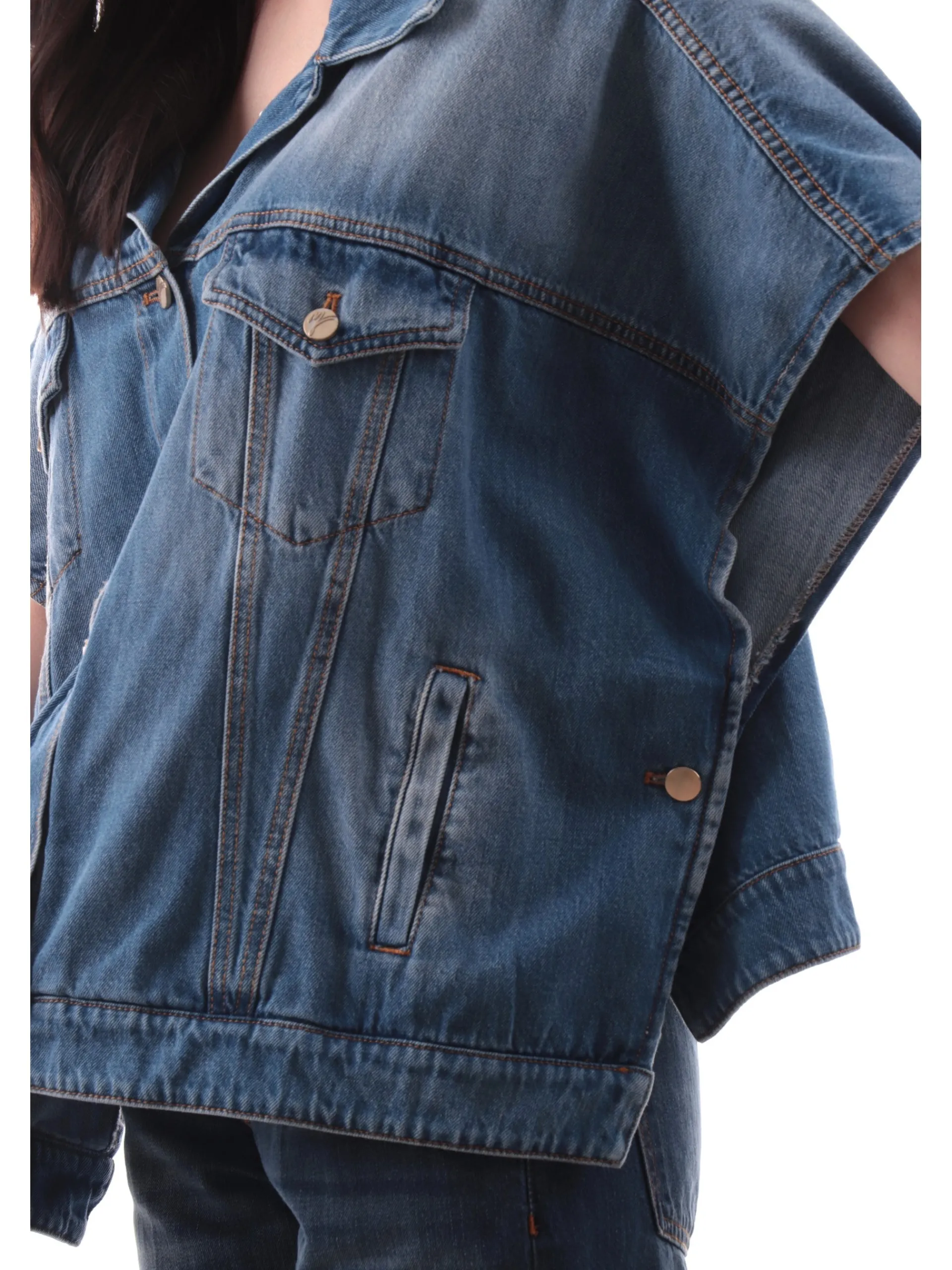 MANILA GRACE Giubbini*Giacca Jeans donna a mantella K319CUMZ-003