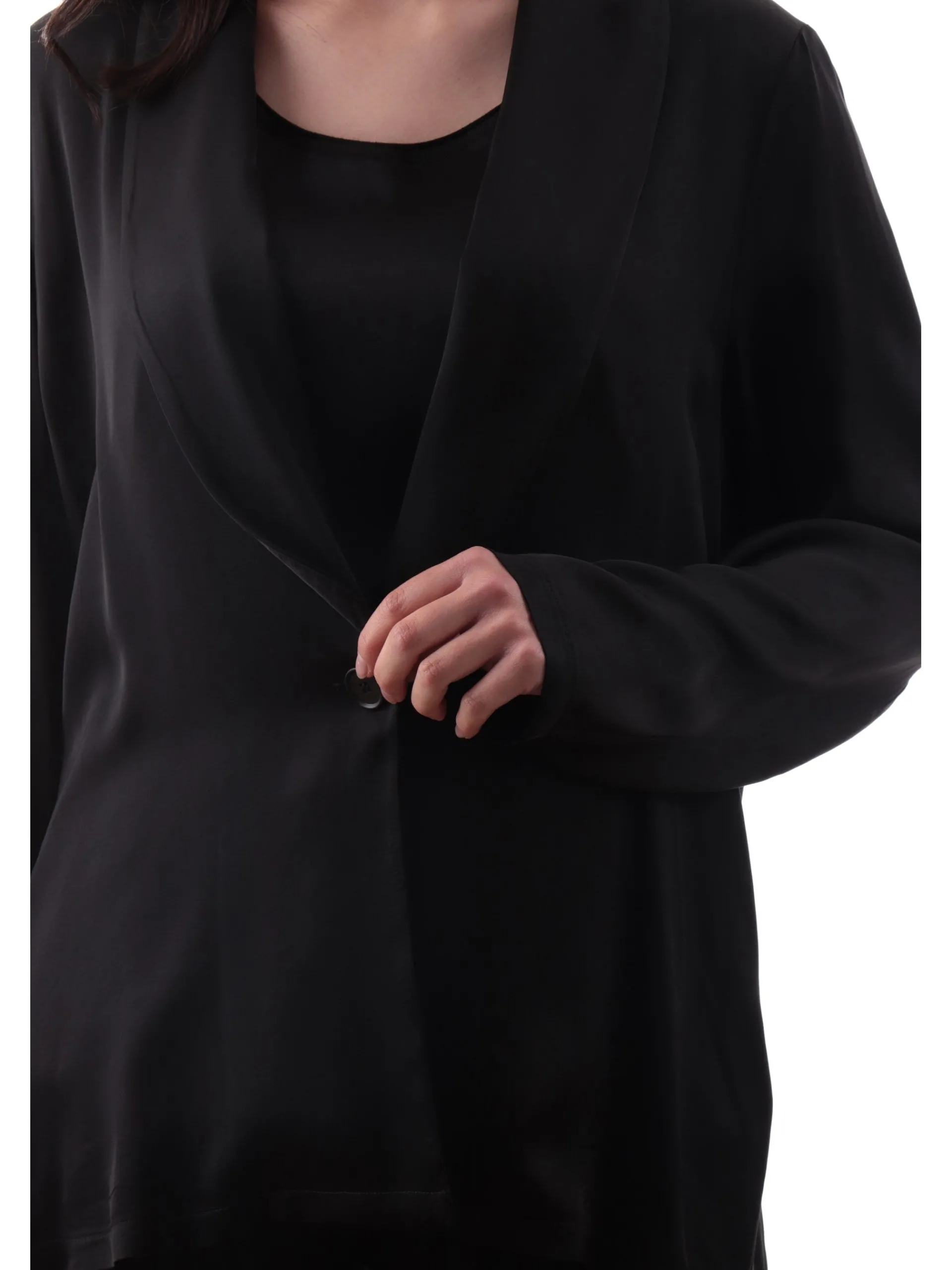 MANILA GRACE Giacche*Giacca nera da donna in raso Blazer Smoking G049VUMA