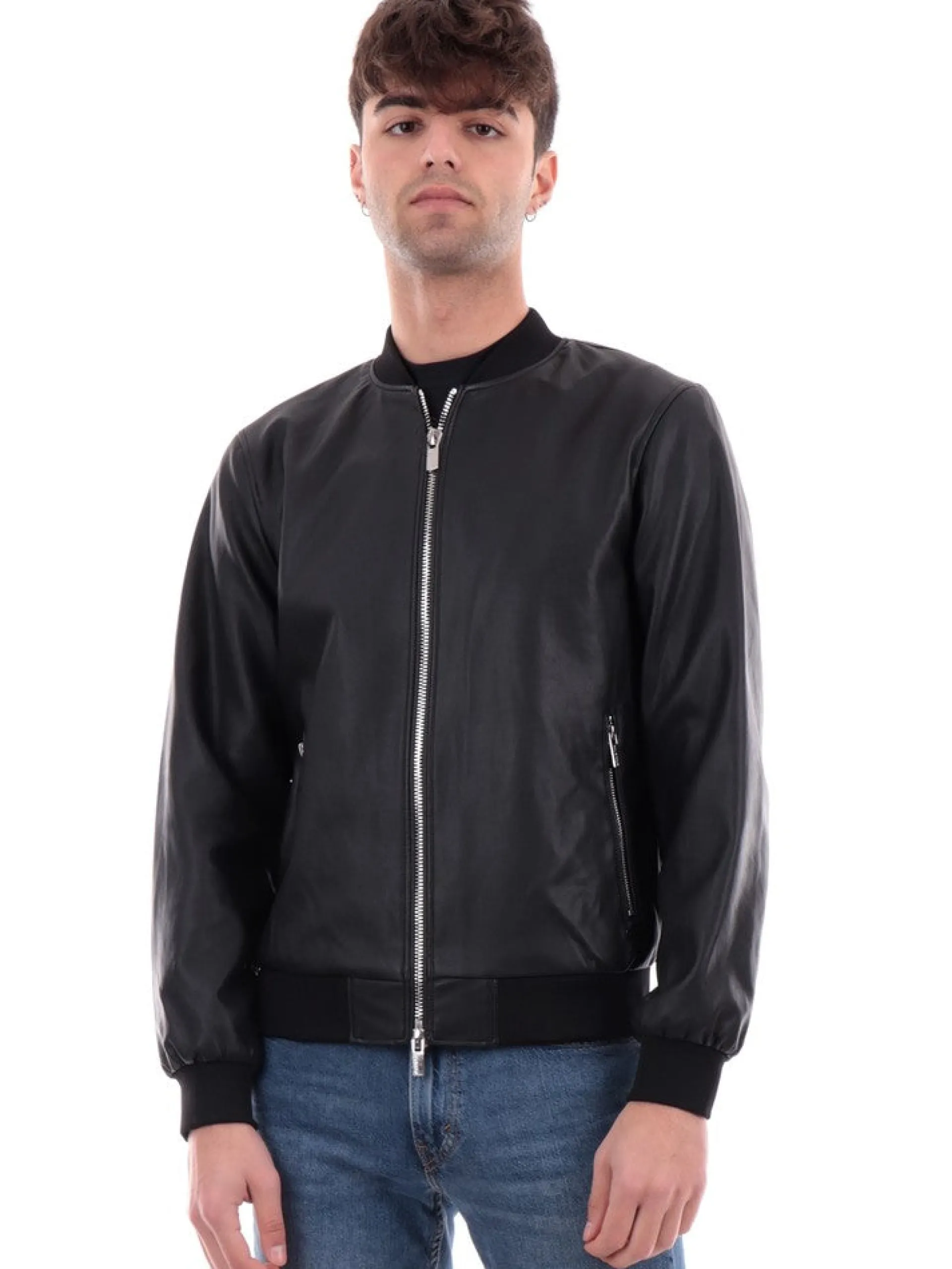 MARKUP Giubbini*Giacca nera da uomo Ecopelle MK14005