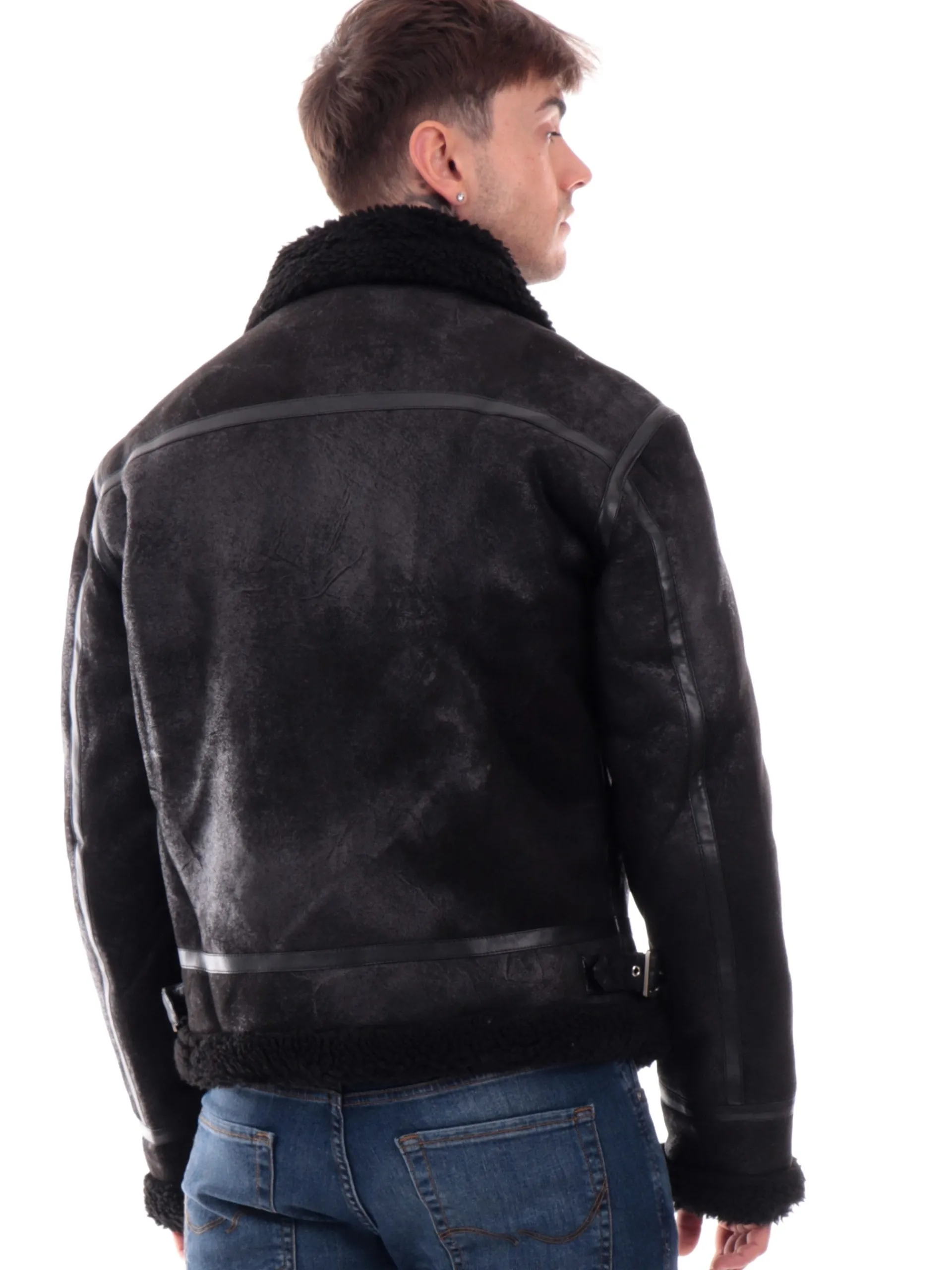 GIANNI LUPO Giubbotti*Giacca montone nera da uomo eco-friendly GL9800