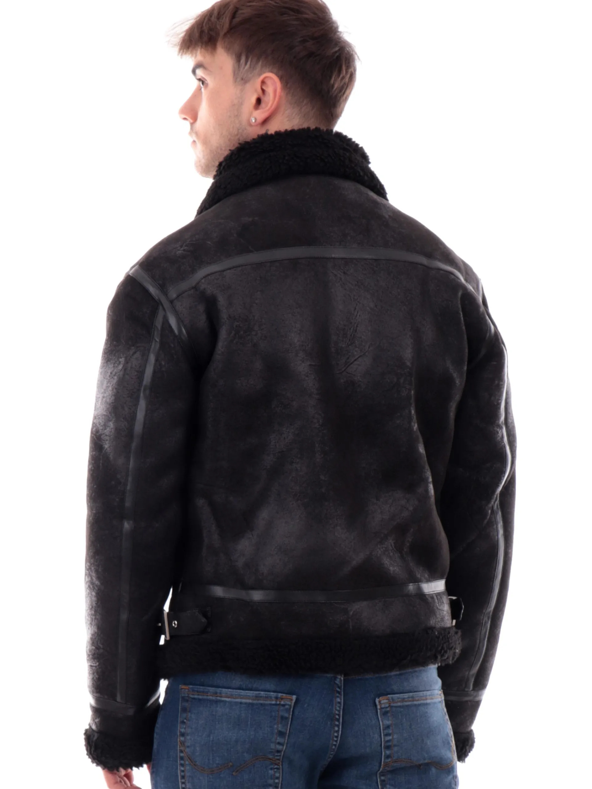 GIANNI LUPO Giubbotti*Giacca montone nera da uomo eco-friendly GL9800