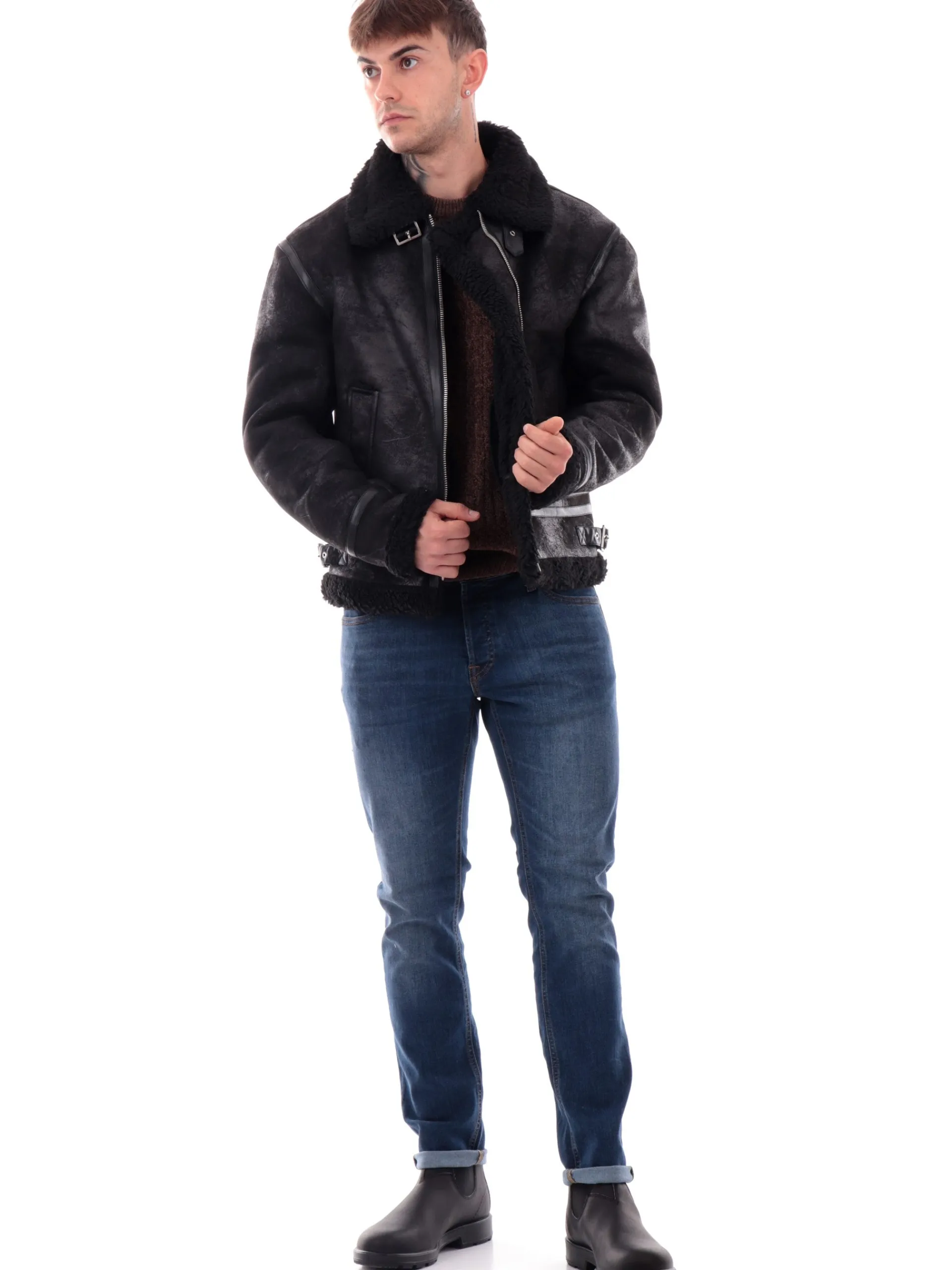 GIANNI LUPO Giubbotti*Giacca montone nera da uomo eco-friendly GL9800