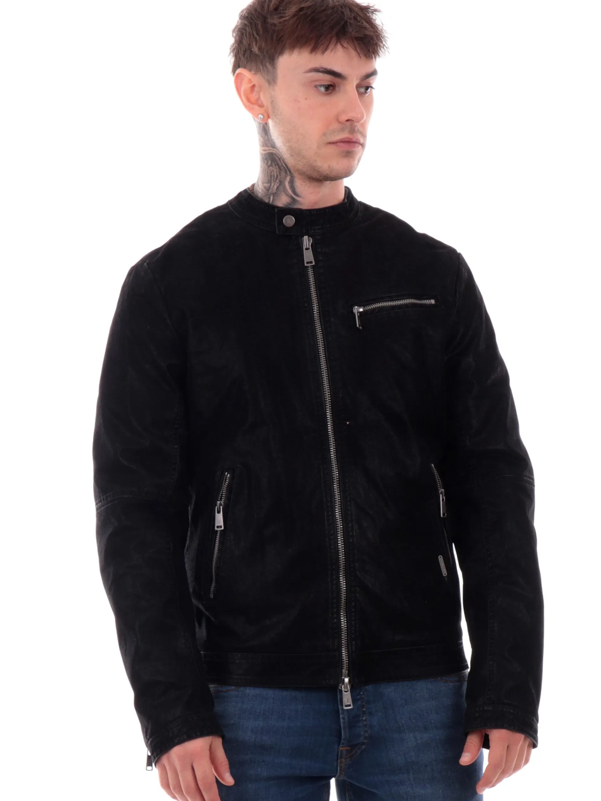 GIANNI LUPO Giubbini*Giacca pelle nera da uomo eco-friendly GL9793
