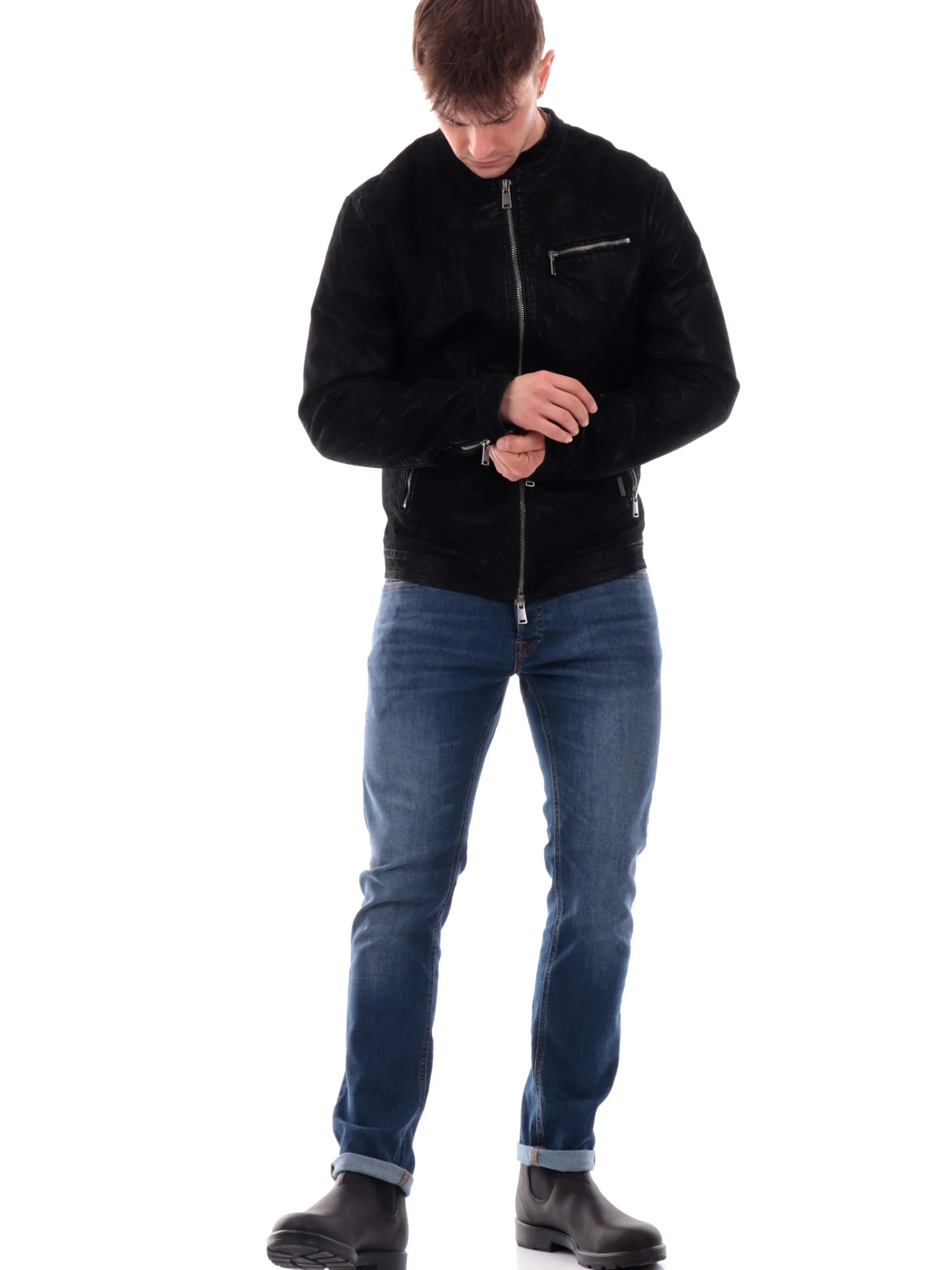 GIANNI LUPO Giubbini*Giacca pelle nera da uomo eco-friendly GL9793