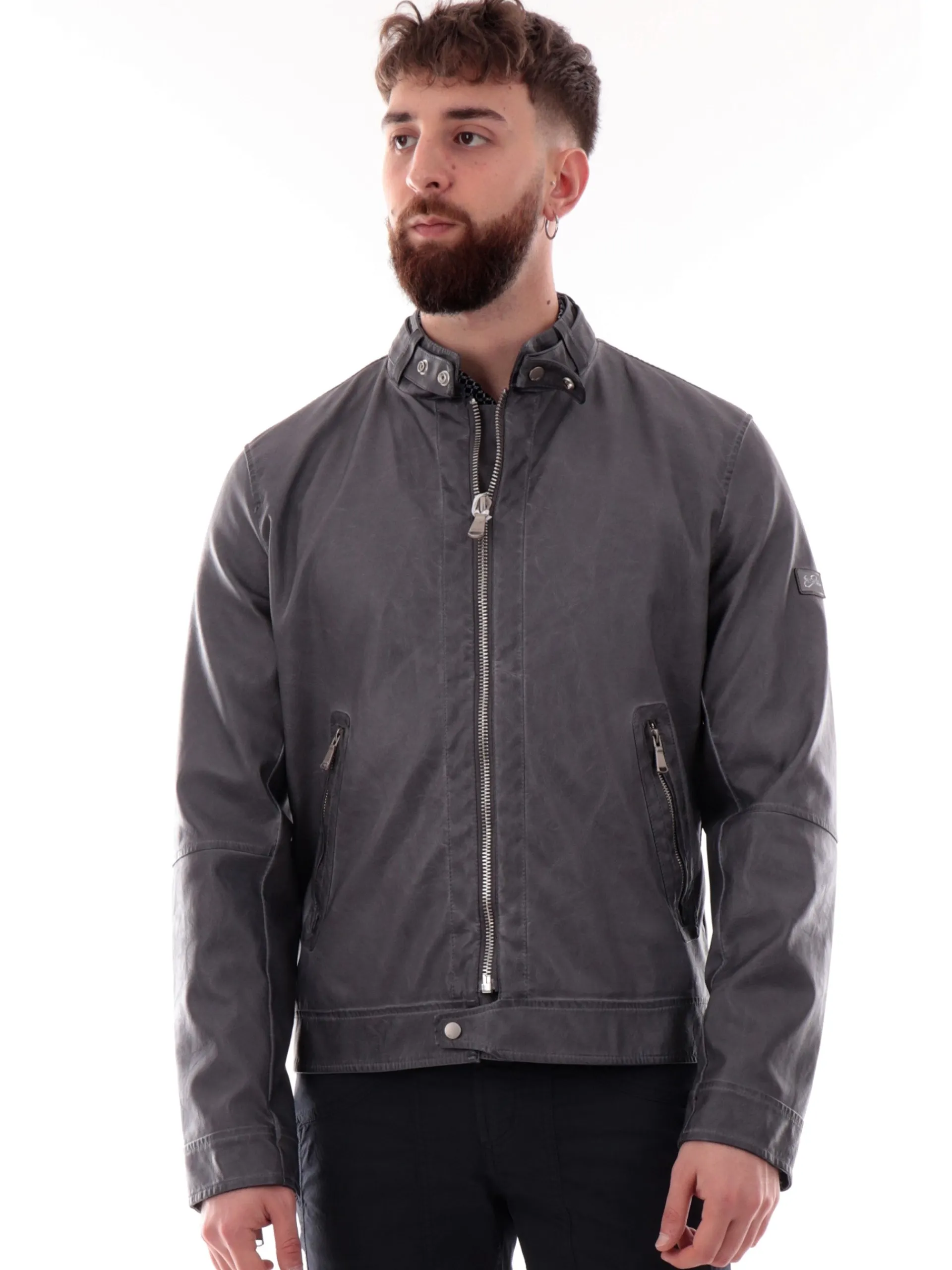 YES ZEE Giubbini*Giacca pelle grigia da uomo eco J540G500