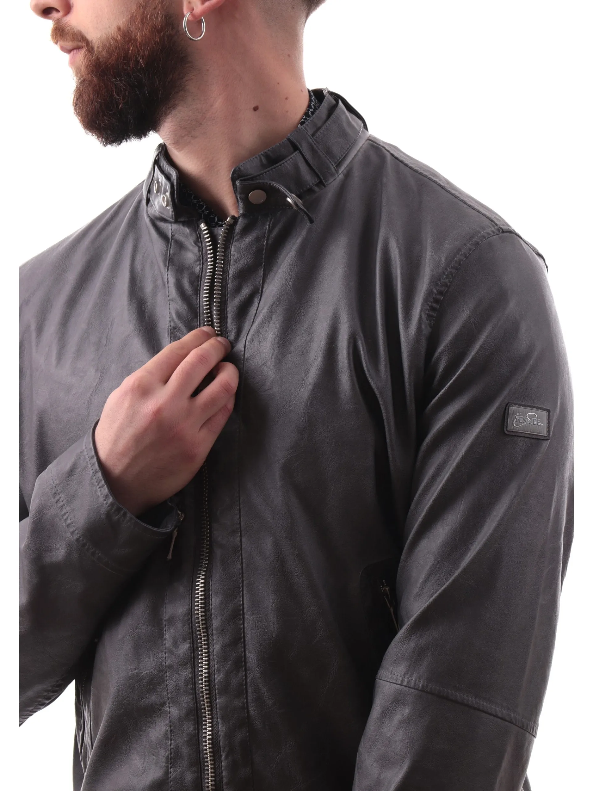 YES ZEE Giubbini*Giacca pelle grigia da uomo eco J540G500