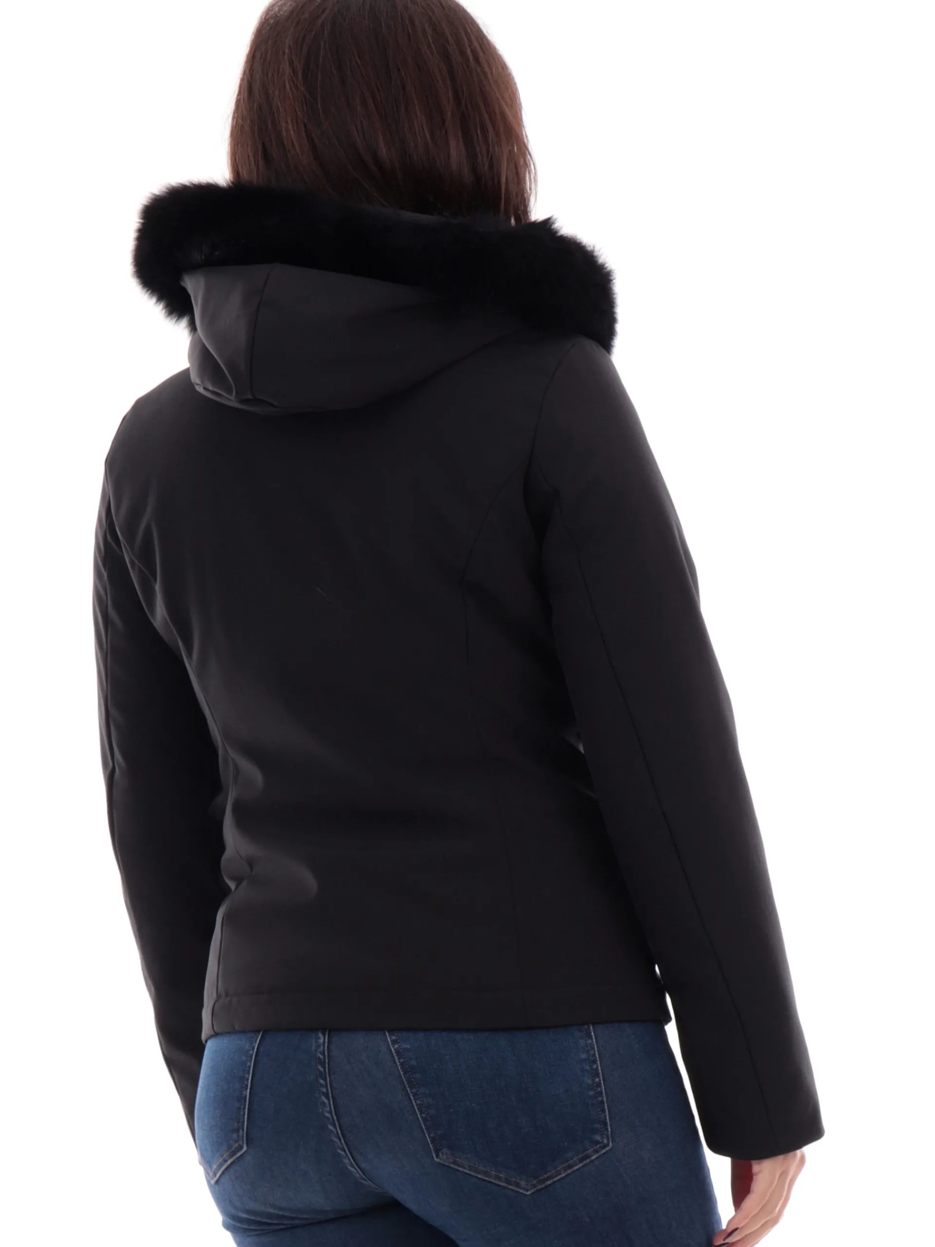 REFRIGIWEAR Giubbini*Giacca Short Tech nera da donna con pelliccia eco W99208