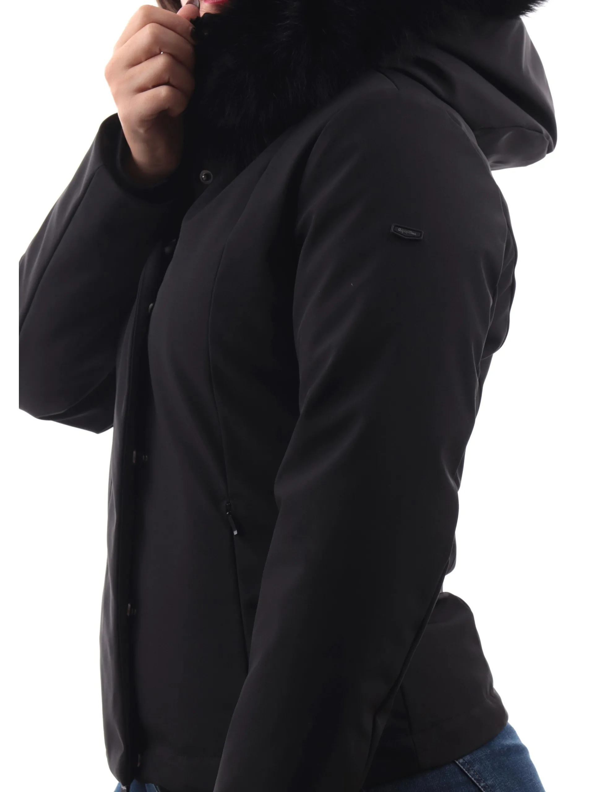 REFRIGIWEAR Giubbini*Giacca Short Tech nera da donna con pelliccia eco W99208