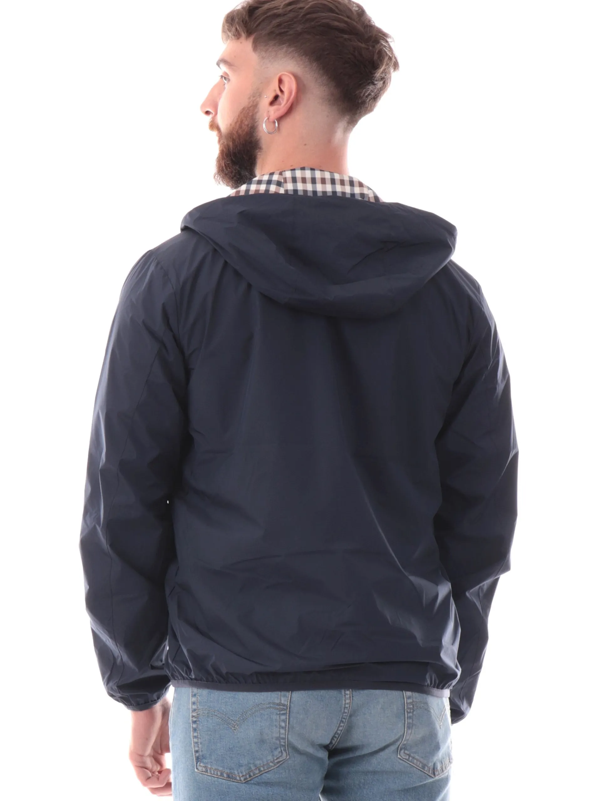AQUASCUTUM Giubbini*Giacca reversibile blu a quadri da uomo Hooded Sailor AAICONJK001