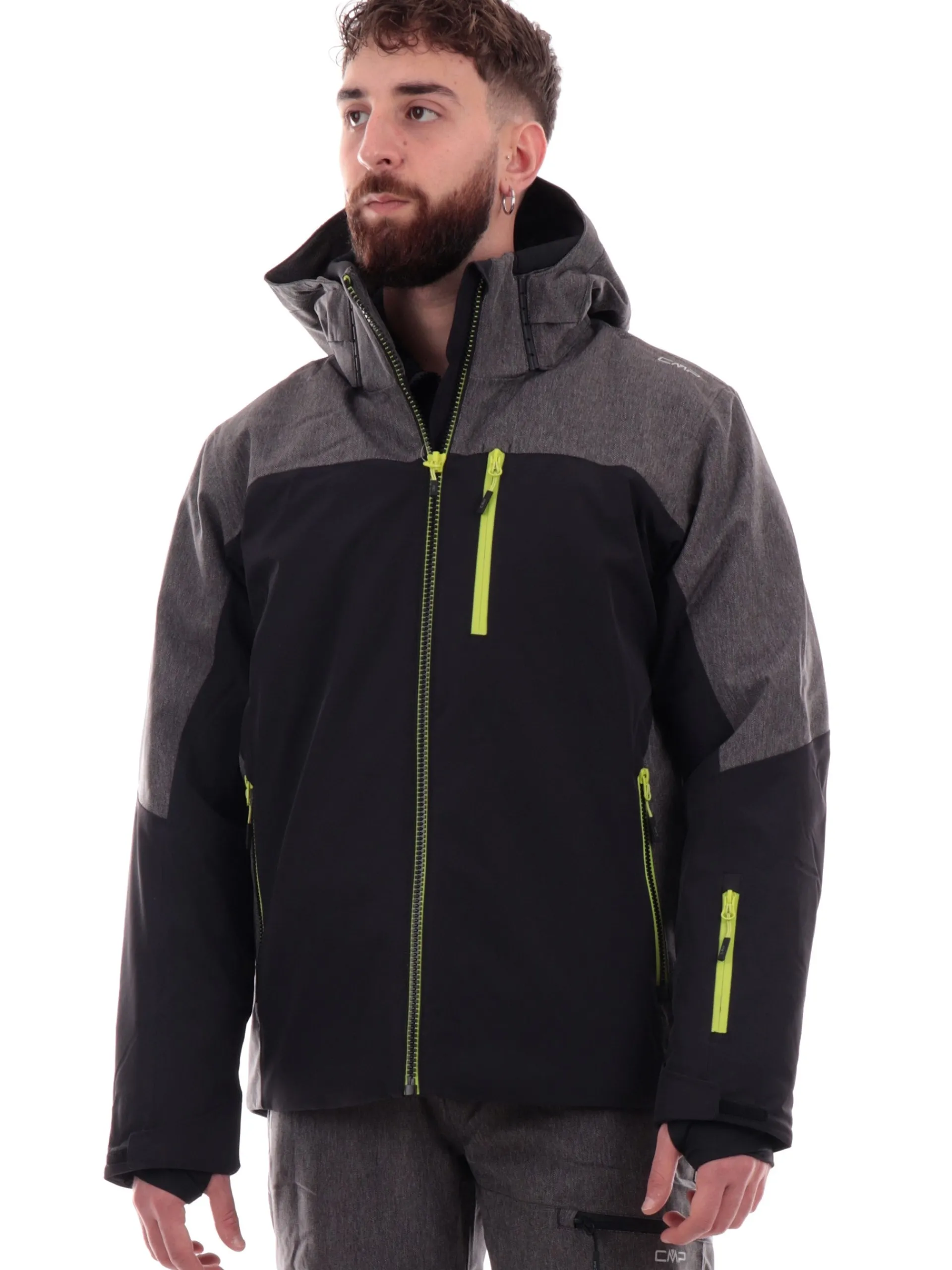 CMP Abbigliamento|Giubbini*Giacca sci grigia e nera da uomo inserti verdi 34W4717