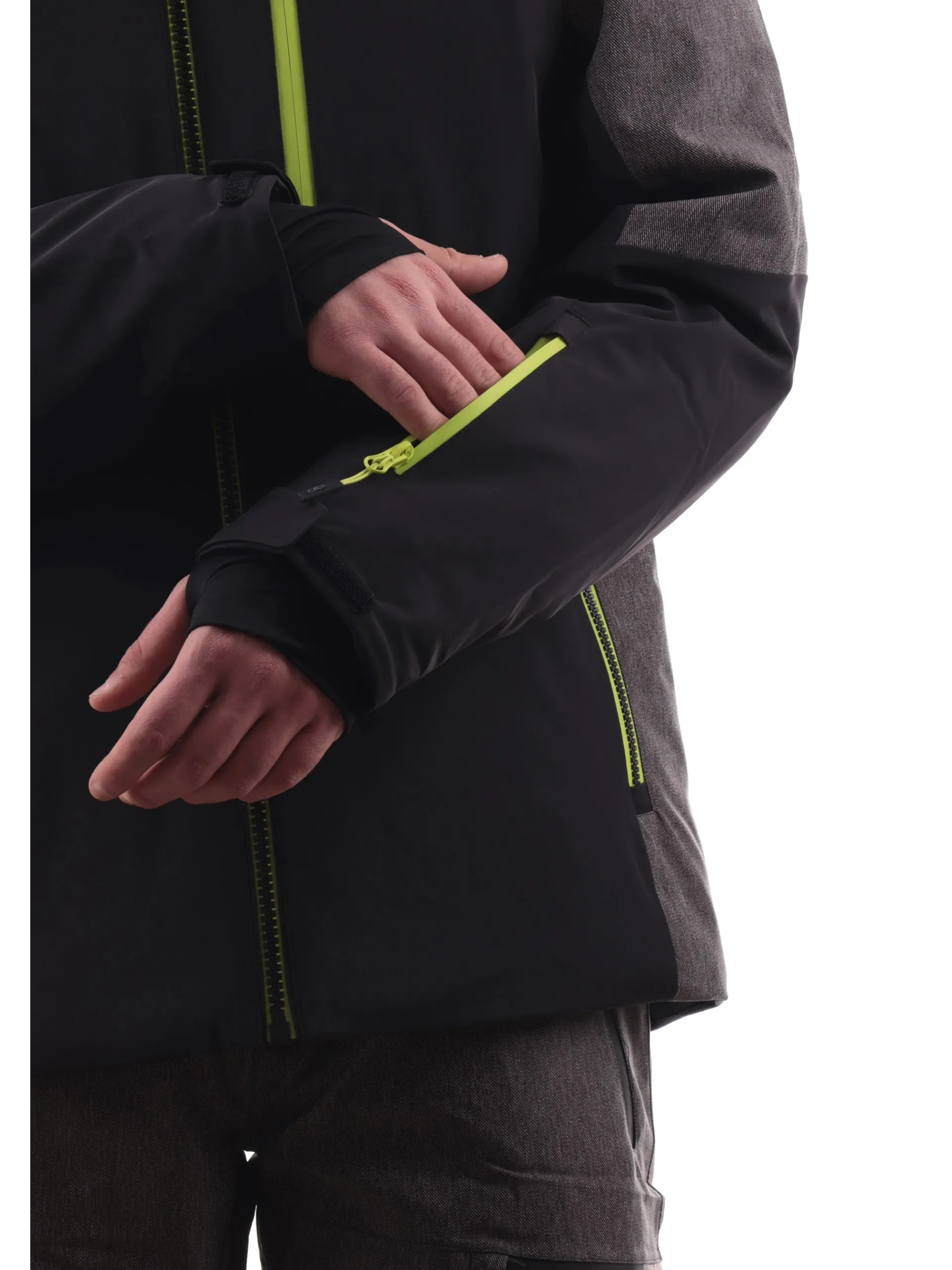 CMP Abbigliamento|Giubbini*Giacca sci grigia e nera da uomo inserti verdi 34W4717