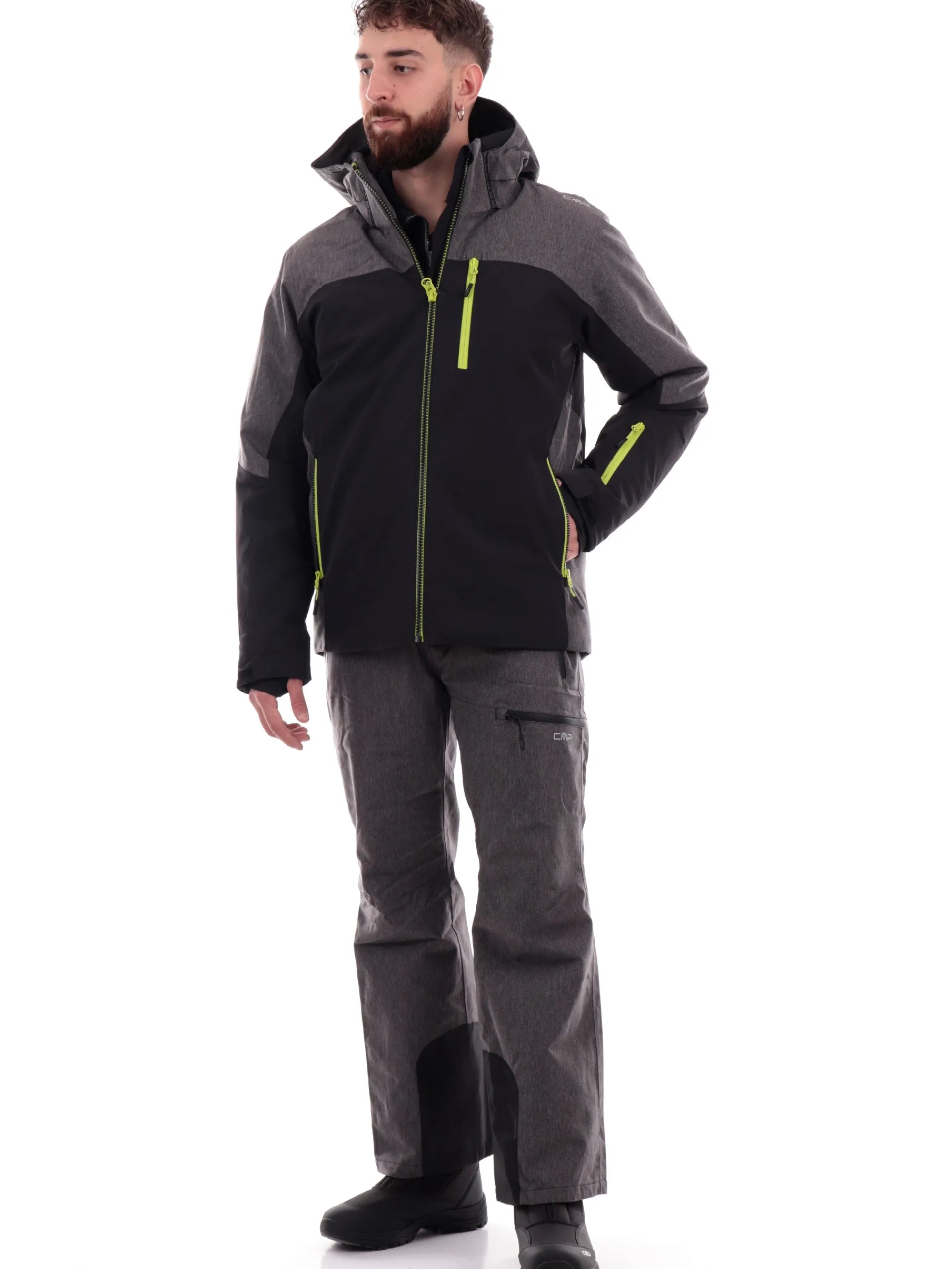 CMP Abbigliamento|Giubbini*Giacca sci grigia e nera da uomo inserti verdi 34W4717