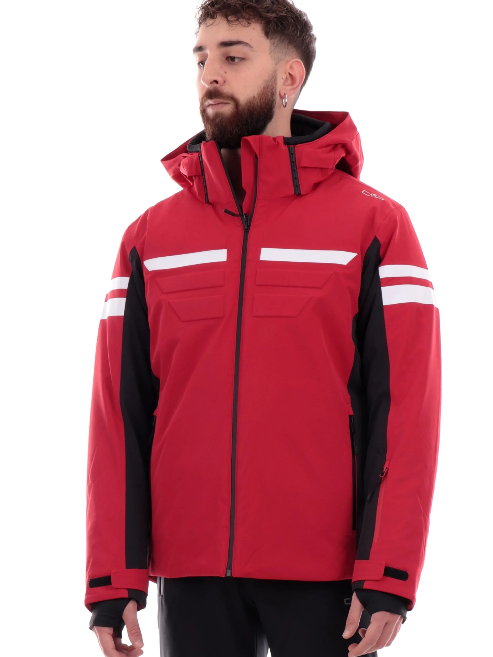 CMP Abbigliamento|Giubbini*Giacca sci rossa e nera da uomo inserti bianchi 34W4747