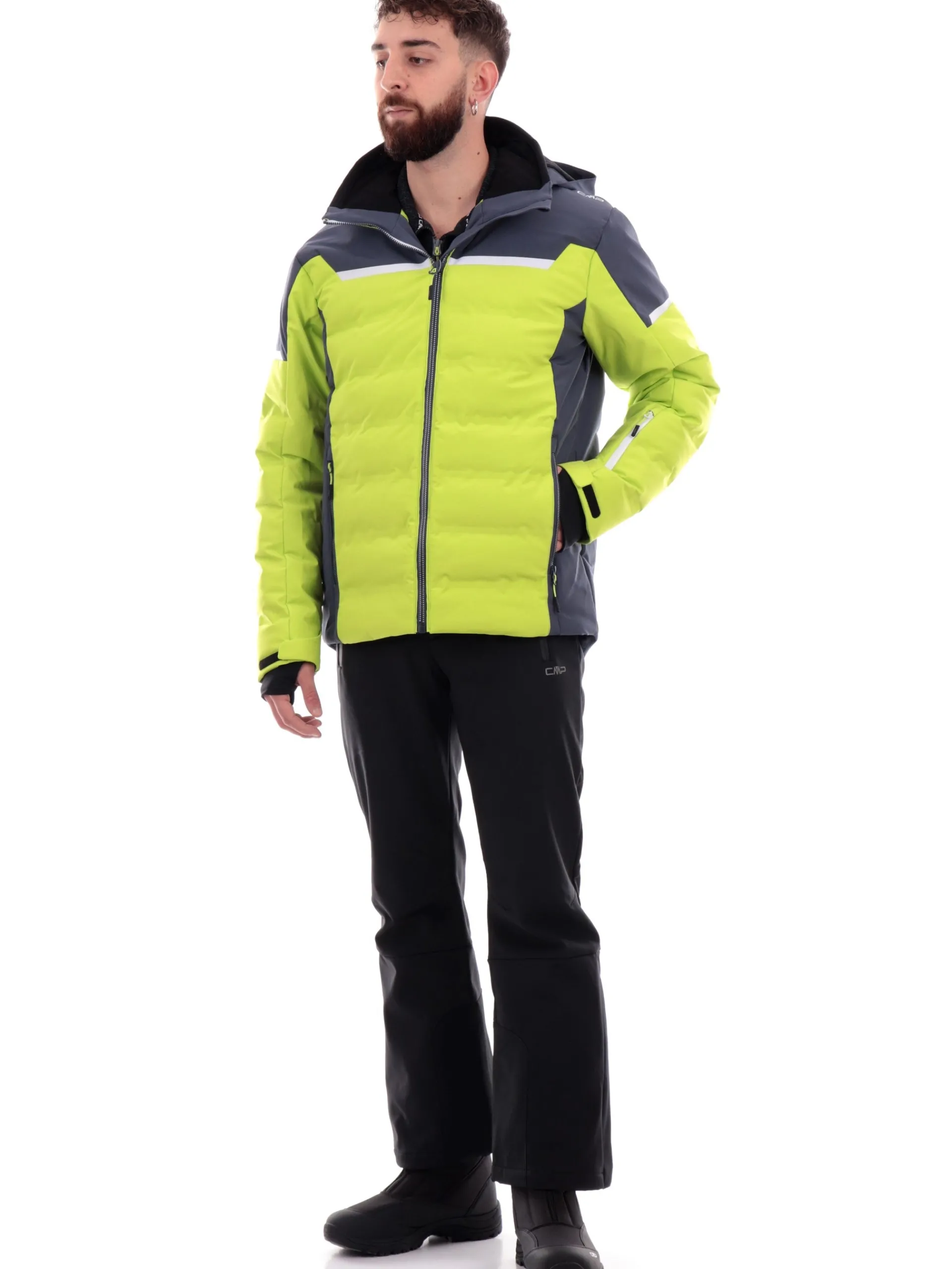 CMP Abbigliamento|Giubbini*Giacca sci verde, grigia e bianca da uomo cappuccio rimovibile 34W4697