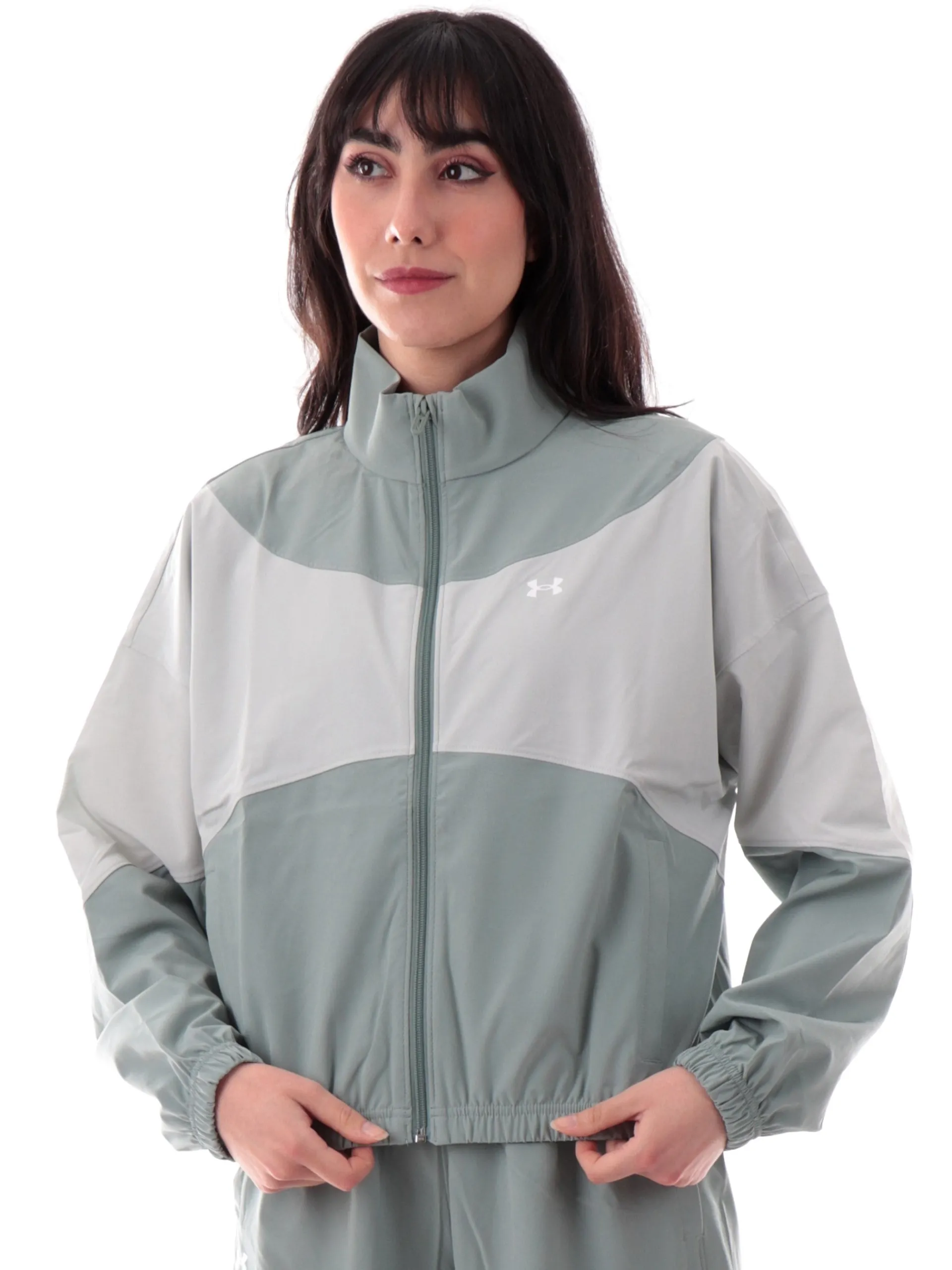 UNDER ARMOUR Giubbini*Giacca verde e bianca da donna tecnica Rival Woven 13896310