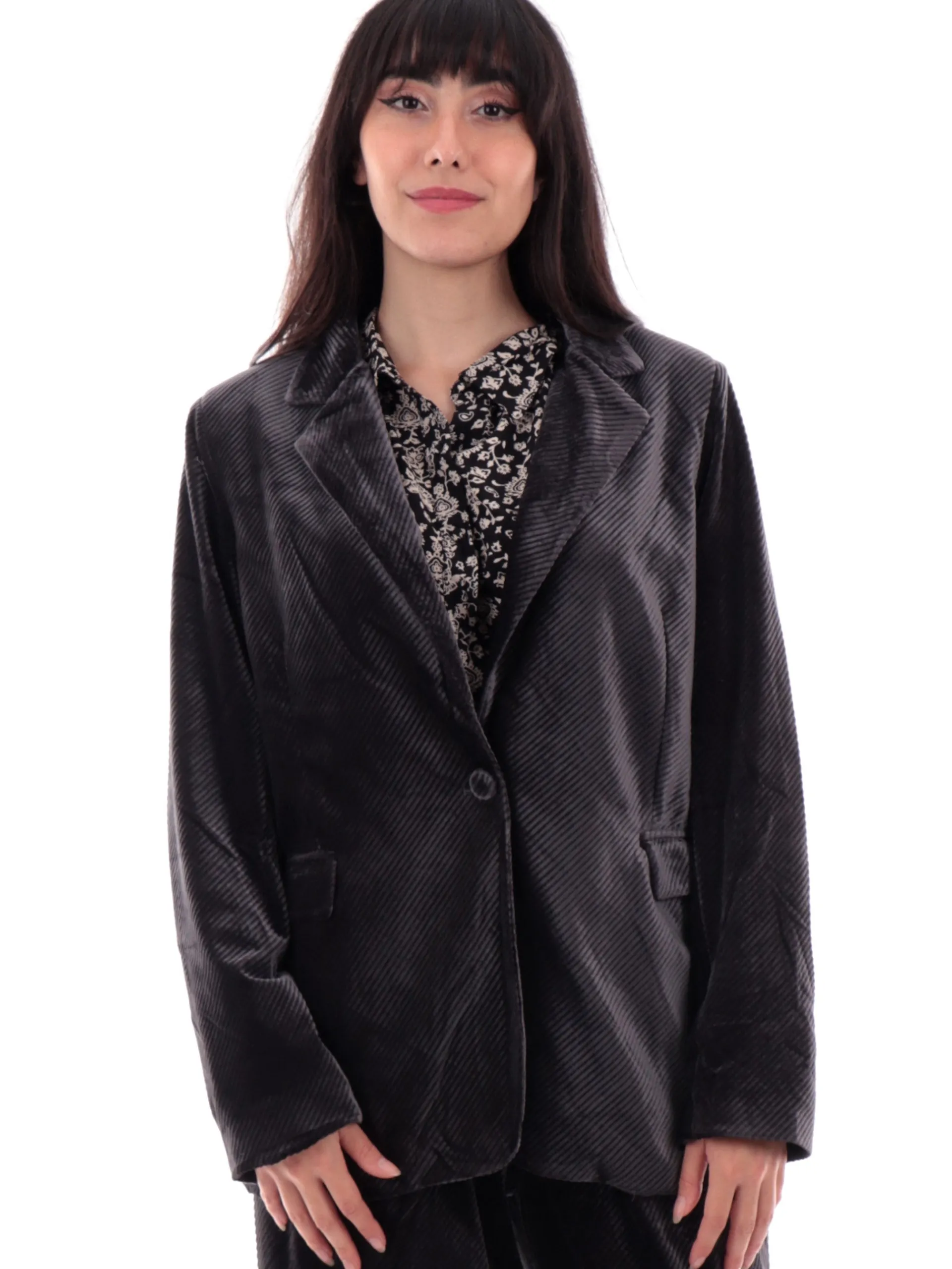 MOLLYBRACKEN Giacche*Giacca velluto donna Molly Bracken grigia rigata T1696ACHDK