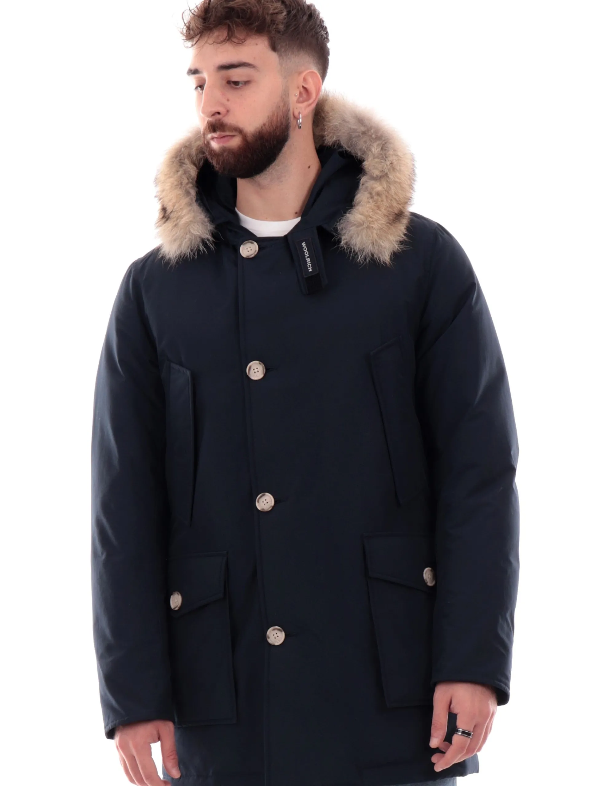 WOOLRICH Giubbotti*Giacca blu da Uomo Arctic Parka con Cappuccio pelliccia 0482MRUT0001