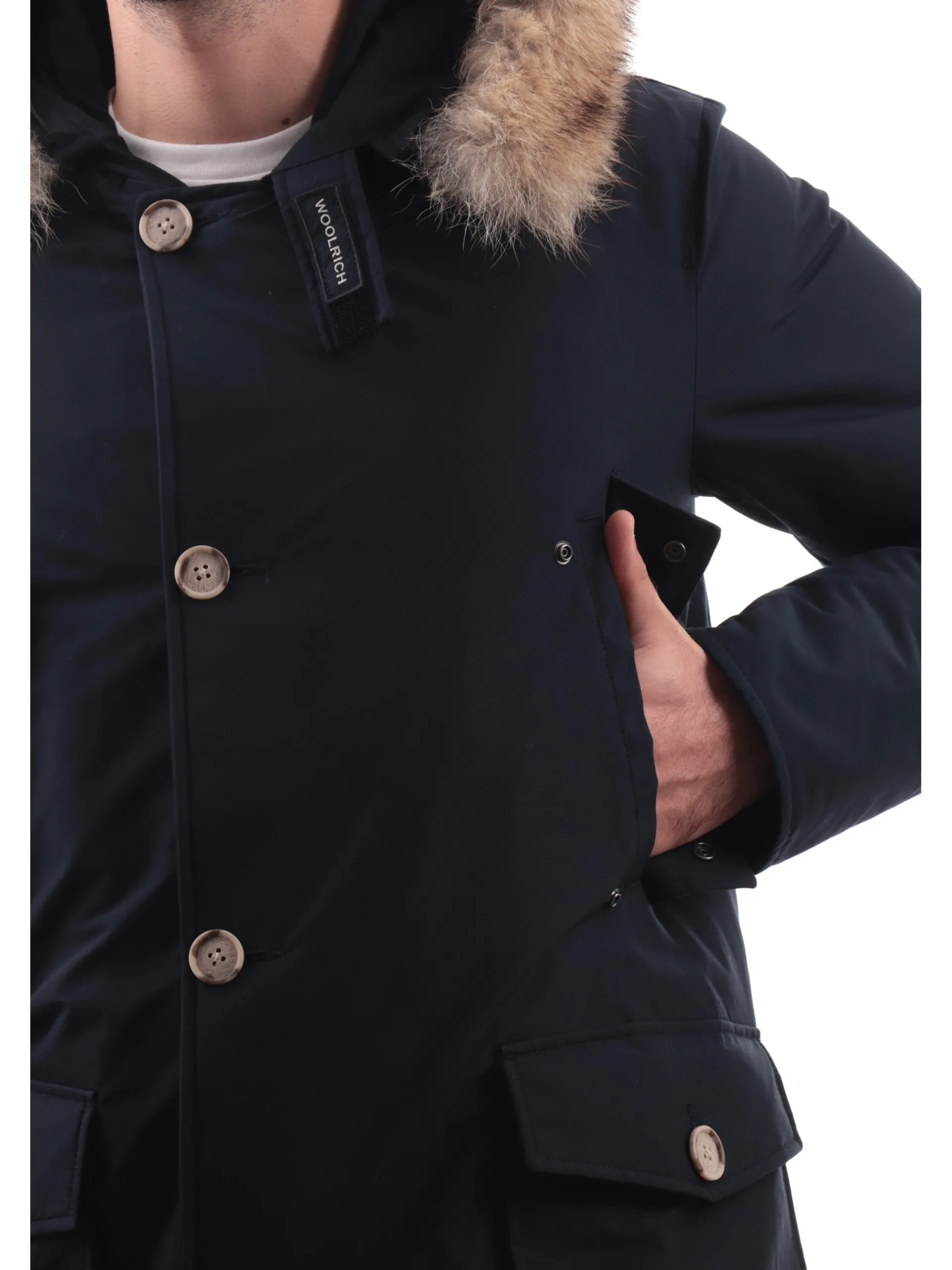 WOOLRICH Giubbotti*Giacca blu da Uomo Arctic Parka con Cappuccio pelliccia 0482MRUT0001