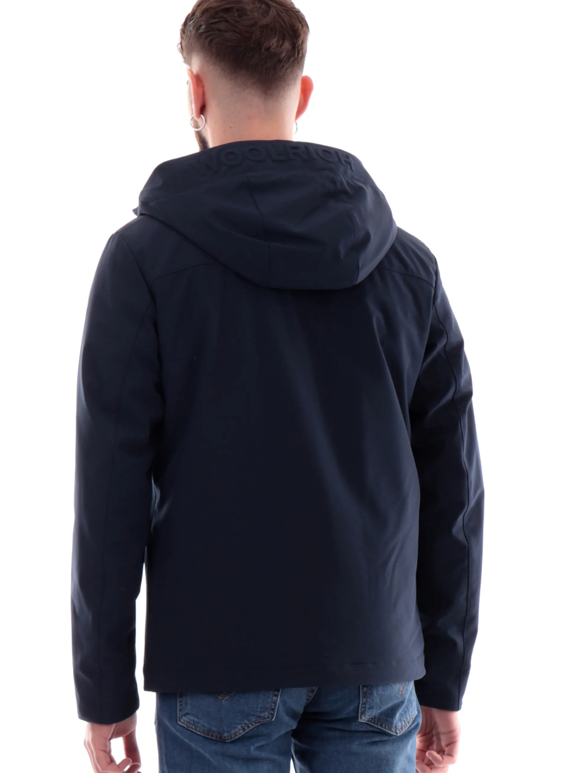 WOOLRICH Giubbini*Giacca blu Pacific Softshell da uomo con cappuccio logato 1047MRUT3496
