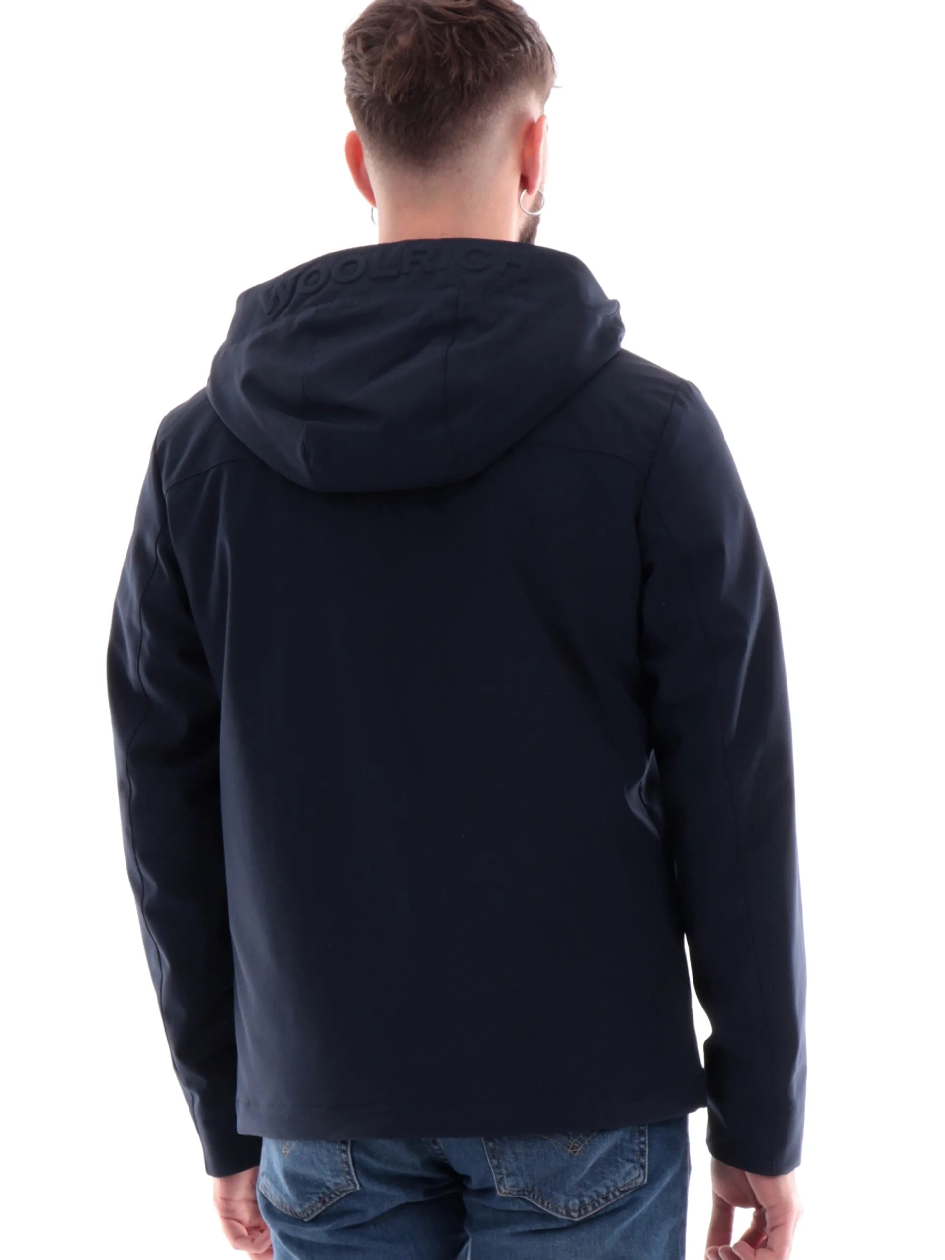 WOOLRICH Giubbini*Giacca blu Pacific Softshell da uomo con cappuccio logato 1047MRUT3496