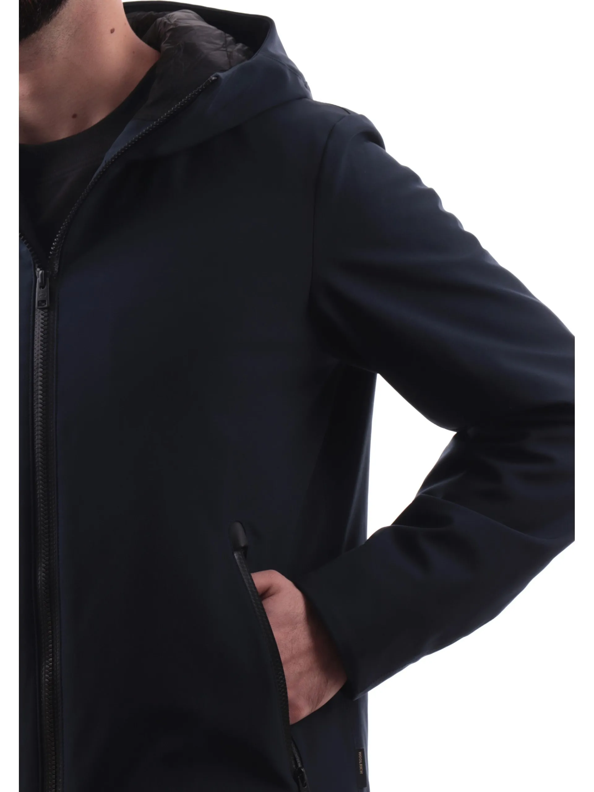 WOOLRICH Giubbini*Giacca blu Pacific Softshell da uomo con cappuccio logato 1047MRUT3496