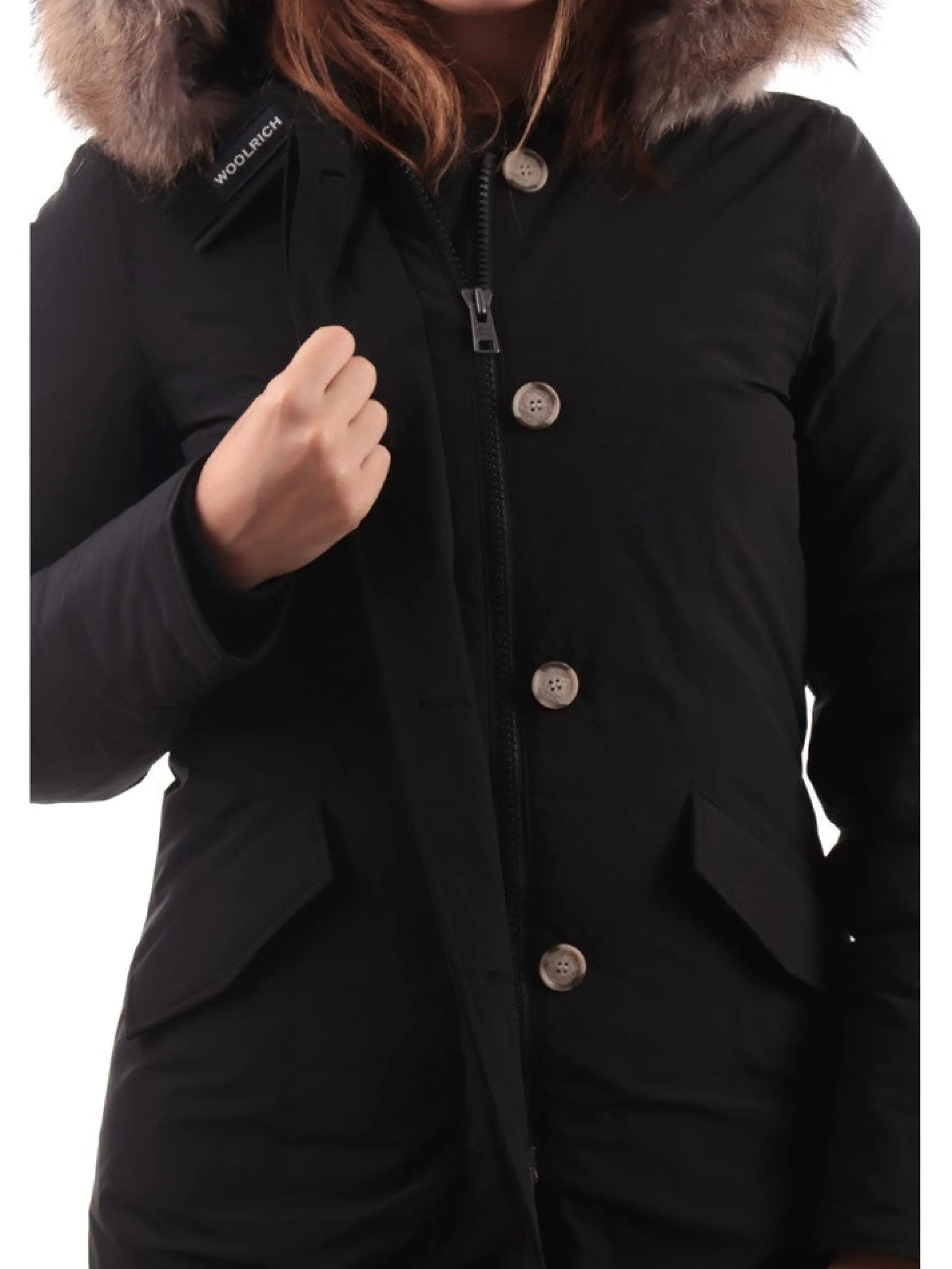 WOOLRICH Giubbotti*Giacca nera da donna Lux Arctic Raccoon Parka 0652FRUT3128