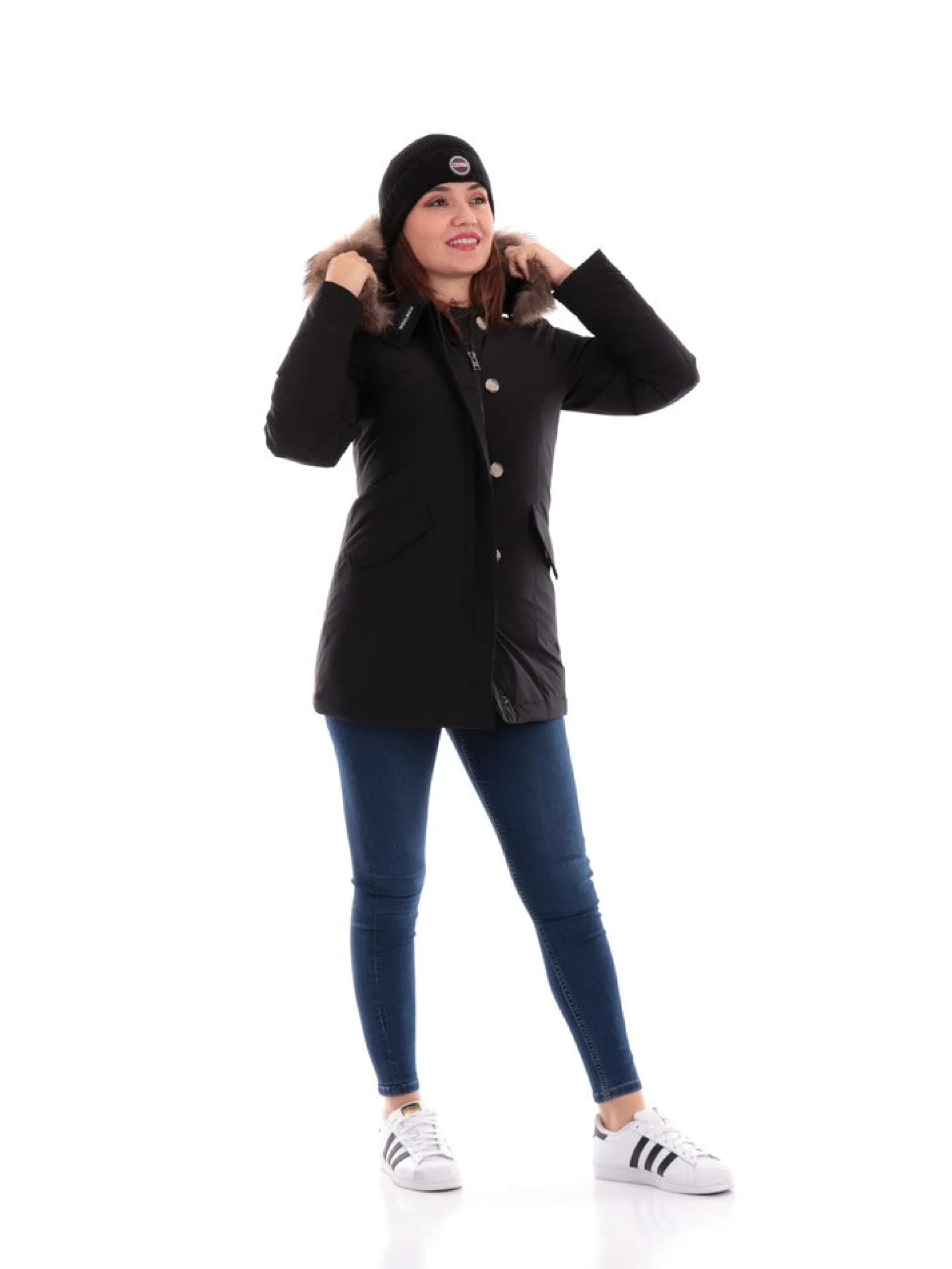 WOOLRICH Giubbotti*Giacca nera da donna Lux Arctic Raccoon Parka 0652FRUT3128