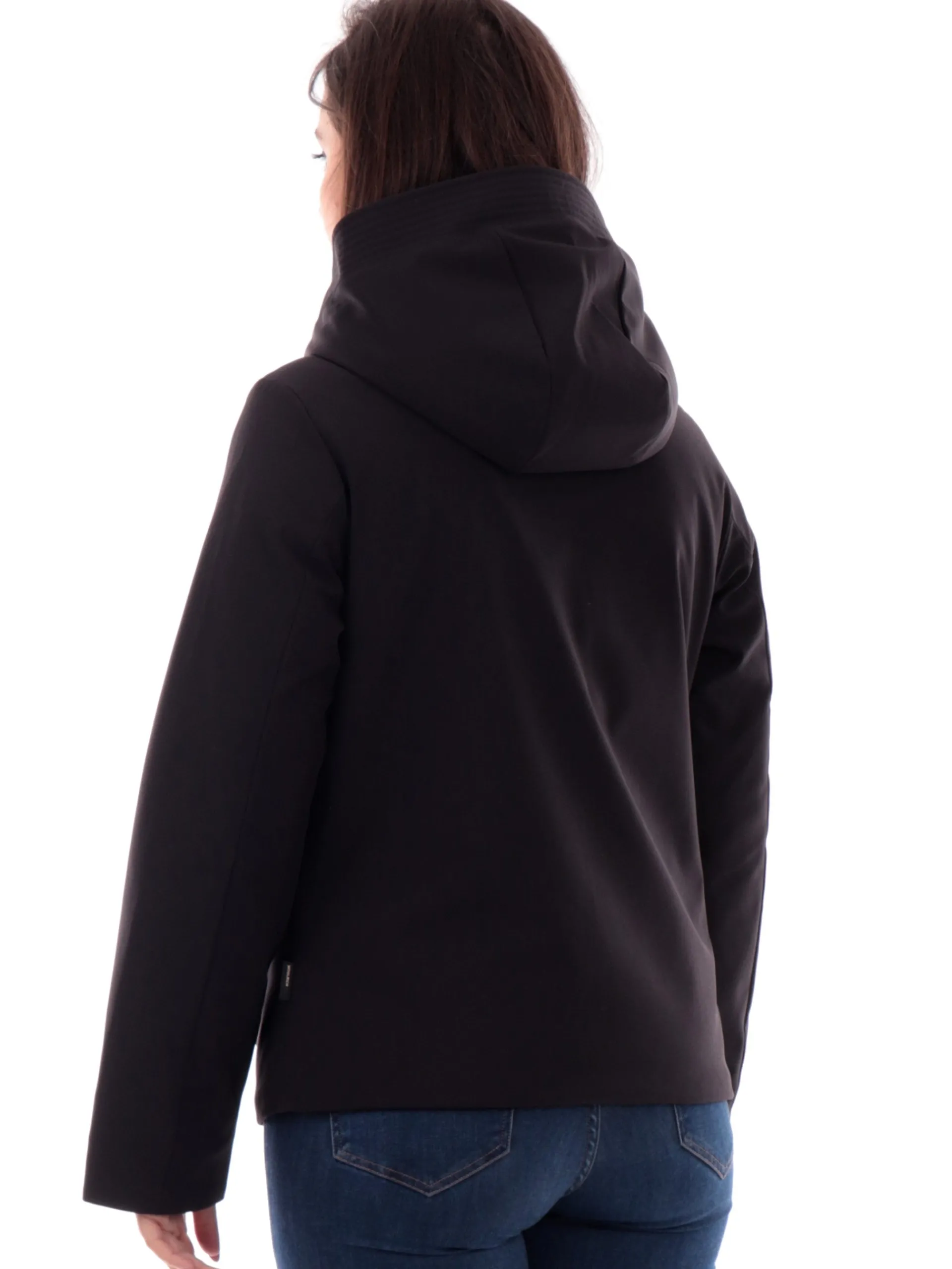 WOOLRICH Giubbini*Giacca nera da donna Firth Down full zip con cappuccio 1016FRUT3496