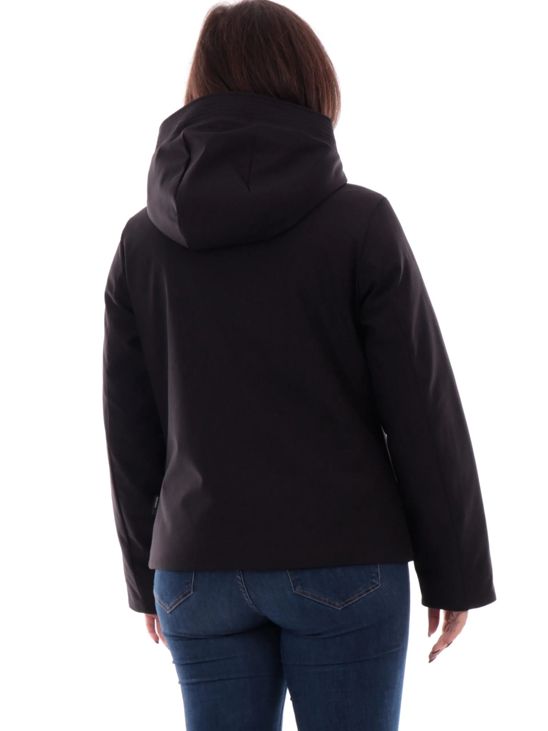 WOOLRICH Giubbini*Giacca nera da donna Firth Down full zip con cappuccio 1016FRUT3496